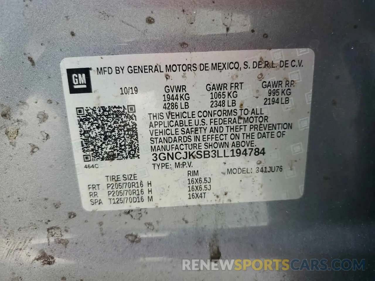 12 Photograph of a damaged car 3GNCJKSB3LL194784 CHEVROLET TRAX 2020