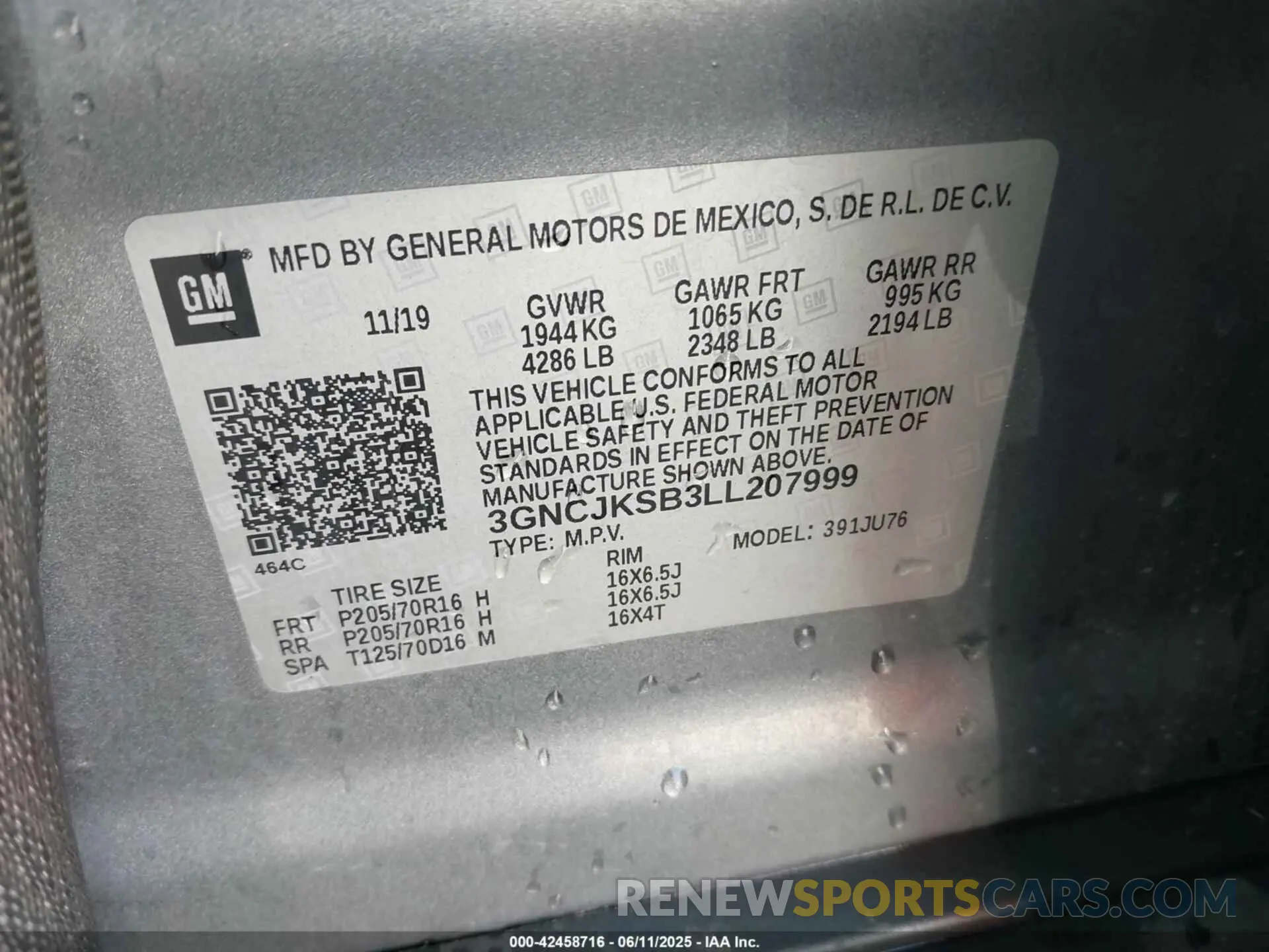 9 Photograph of a damaged car 3GNCJKSB3LL207999 CHEVROLET TRAX 2020