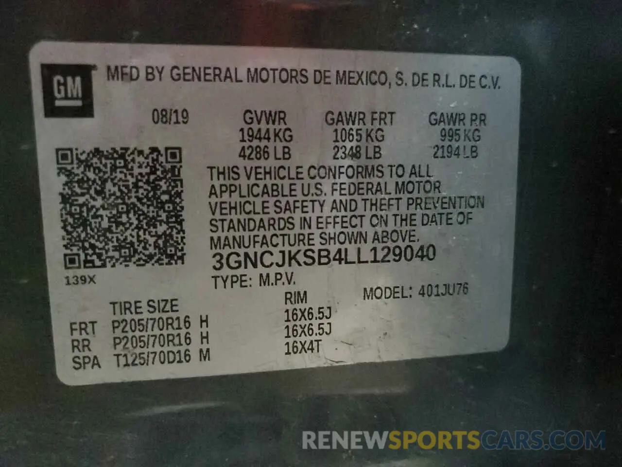 14 Photograph of a damaged car 3GNCJKSB4LL129040 CHEVROLET TRAX 2020