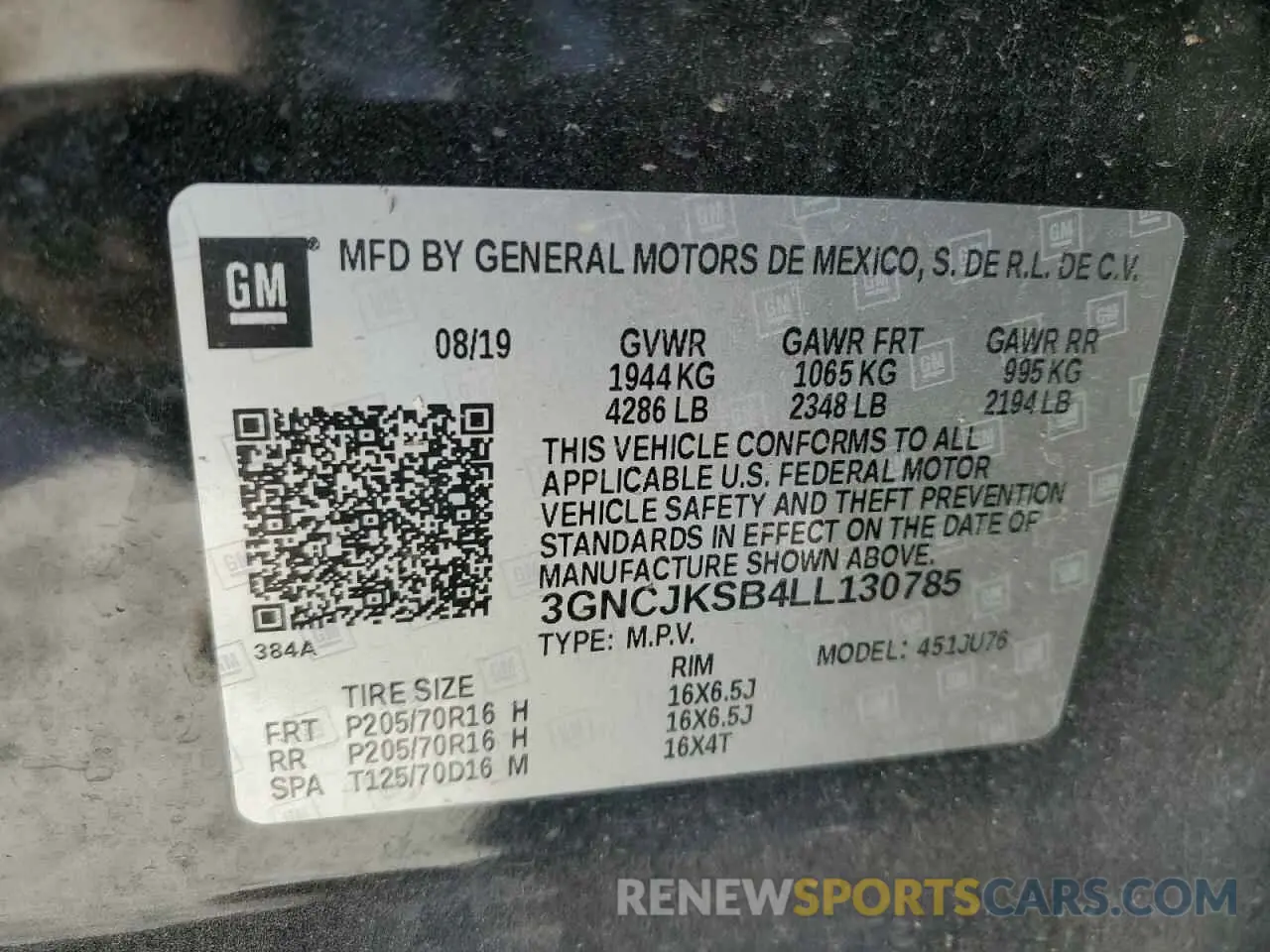 14 Photograph of a damaged car 3GNCJKSB4LL130785 CHEVROLET TRAX 2020