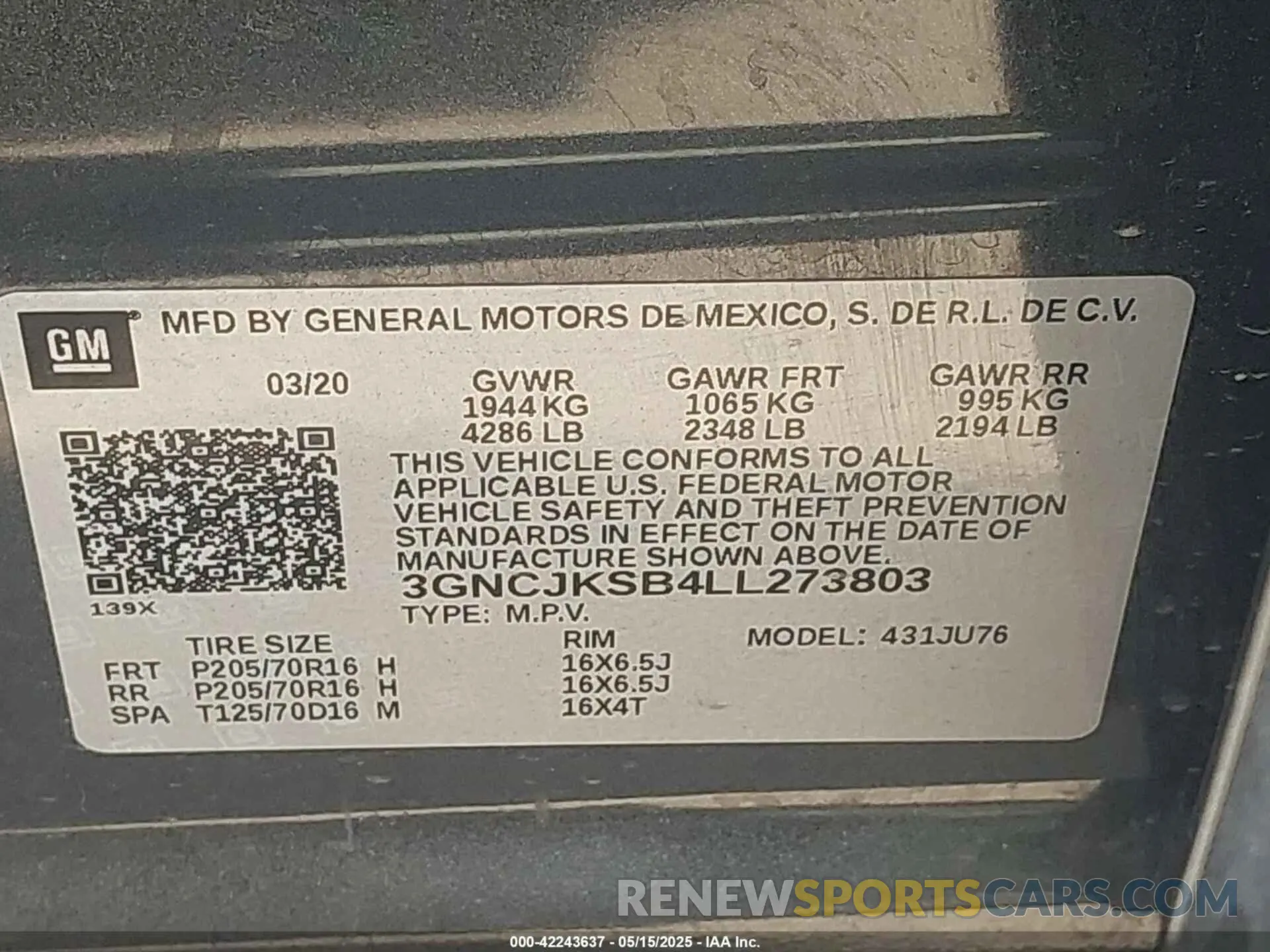 9 Photograph of a damaged car 3GNCJKSB4LL273803 CHEVROLET TRAX 2020