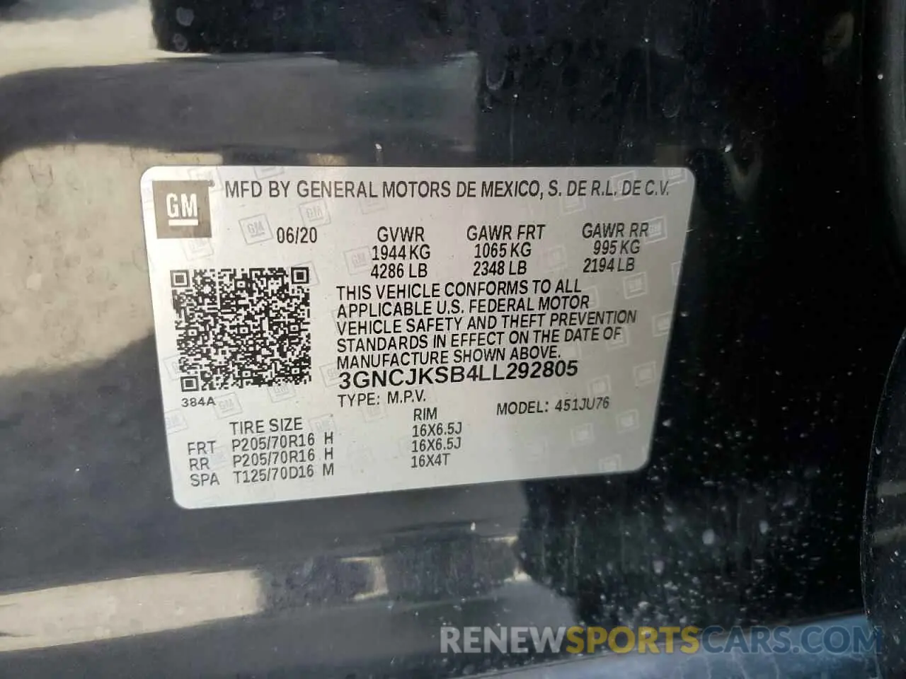 15 Photograph of a damaged car 3GNCJKSB4LL292805 CHEVROLET TRAX 2020