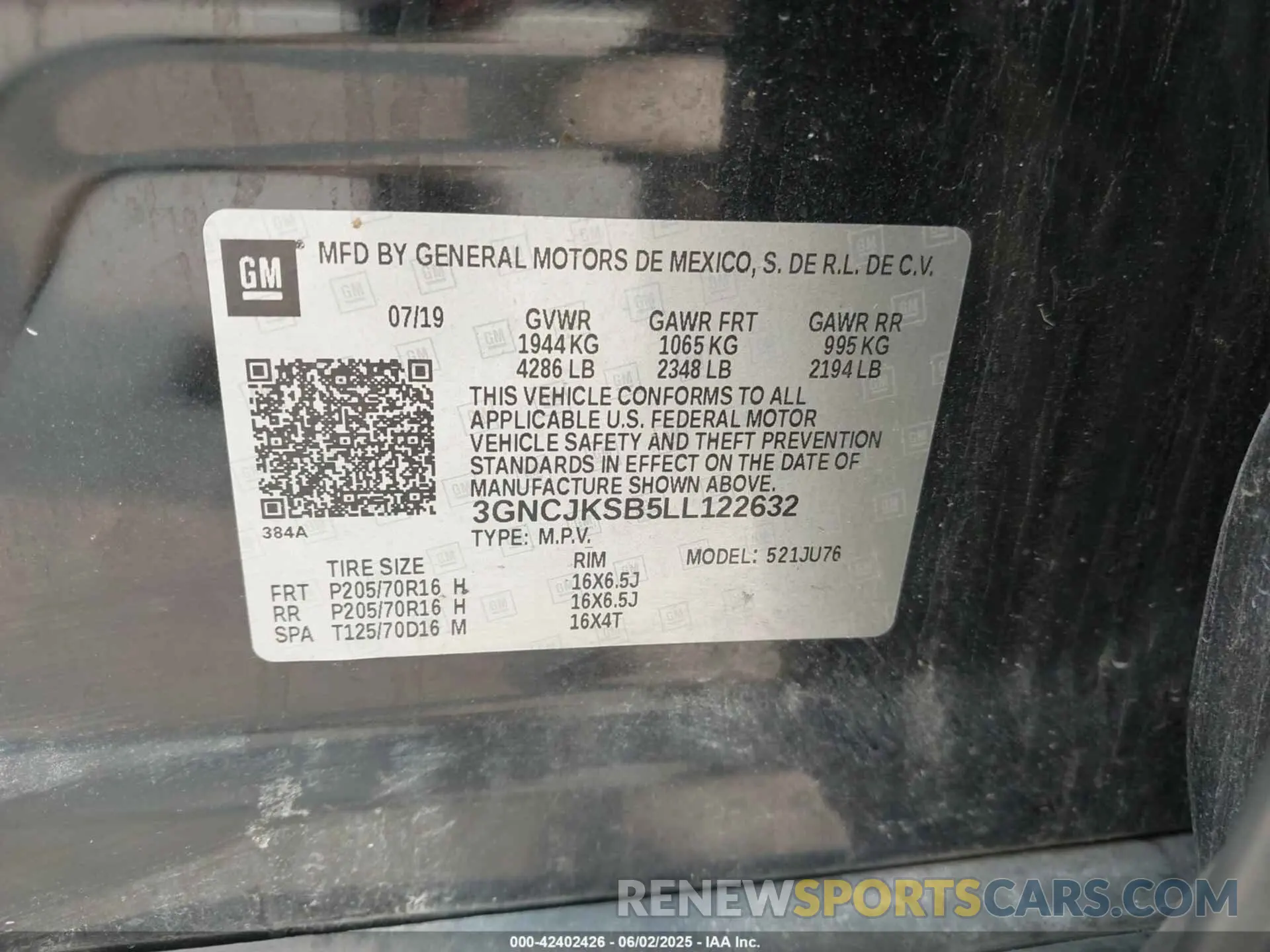 9 Photograph of a damaged car 3GNCJKSB5LL122632 CHEVROLET TRAX 2020