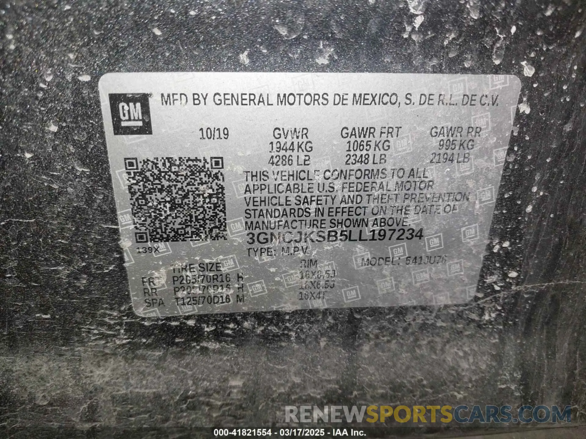 9 Photograph of a damaged car 3GNCJKSB5LL197234 CHEVROLET TRAX 2020
