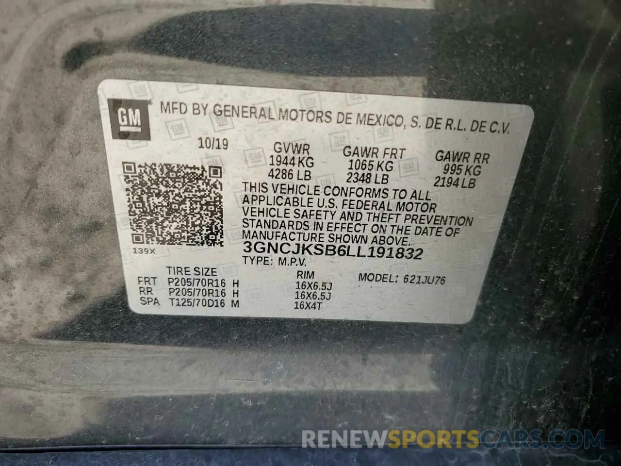 12 Photograph of a damaged car 3GNCJKSB6LL191832 CHEVROLET TRAX 2020