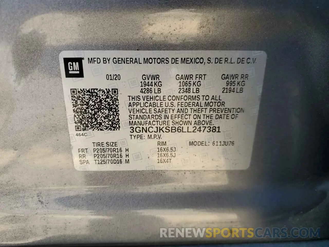 13 Photograph of a damaged car 3GNCJKSB6LL247381 CHEVROLET TRAX 2020