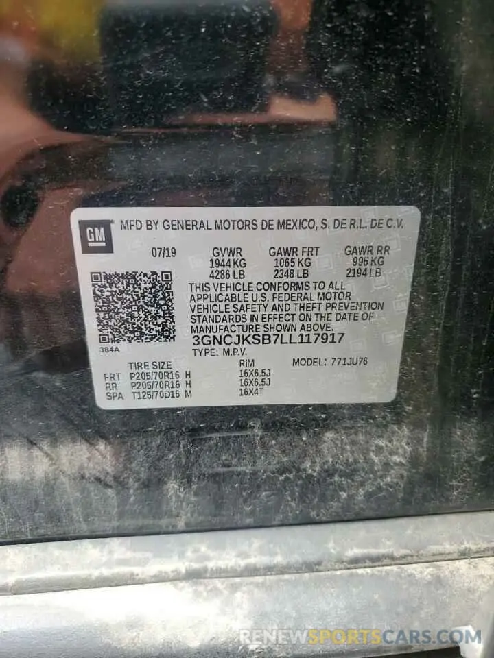 12 Photograph of a damaged car 3GNCJKSB7LL117917 CHEVROLET TRAX 2020