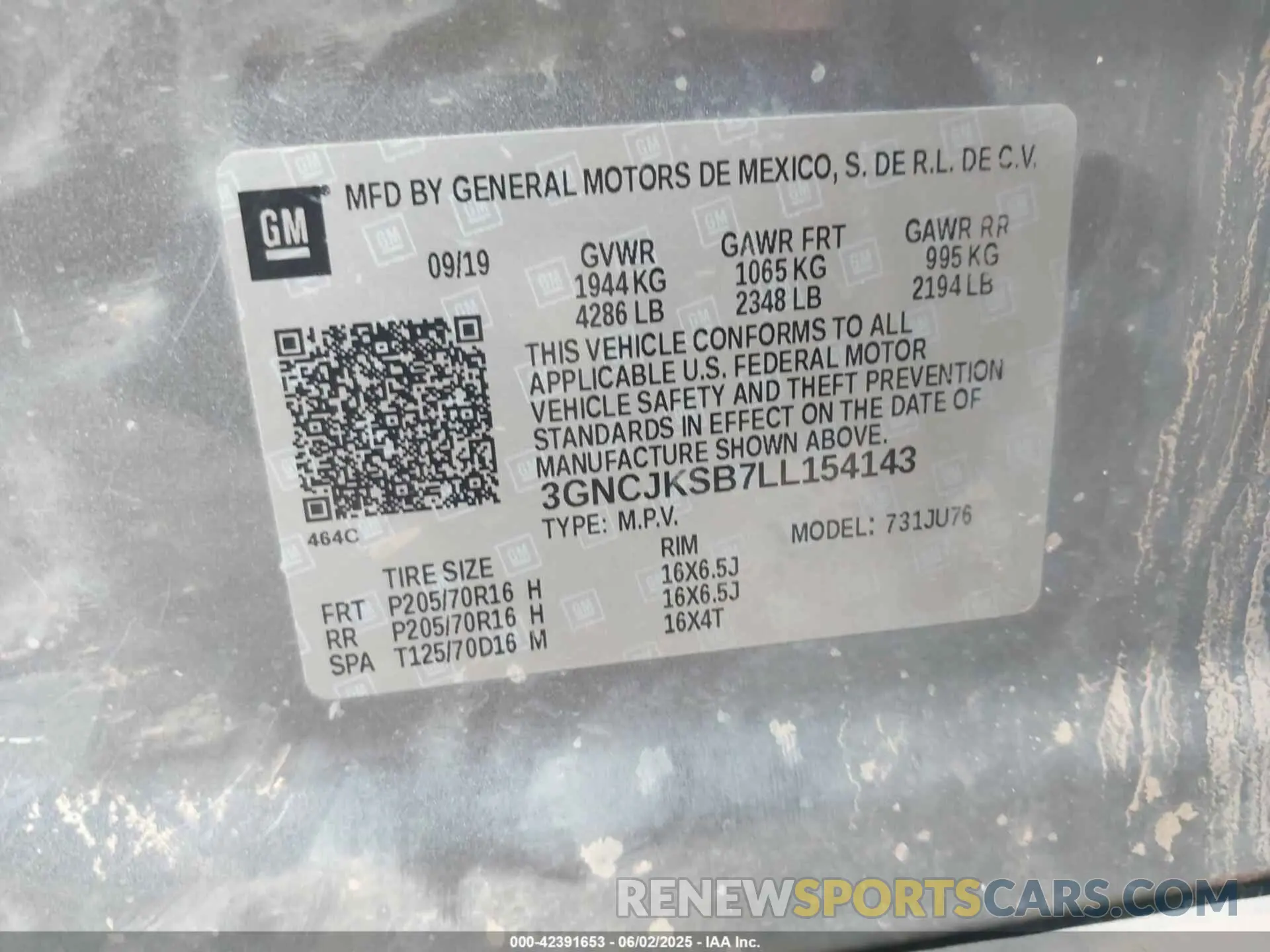 9 Photograph of a damaged car 3GNCJKSB7LL154143 CHEVROLET TRAX 2020