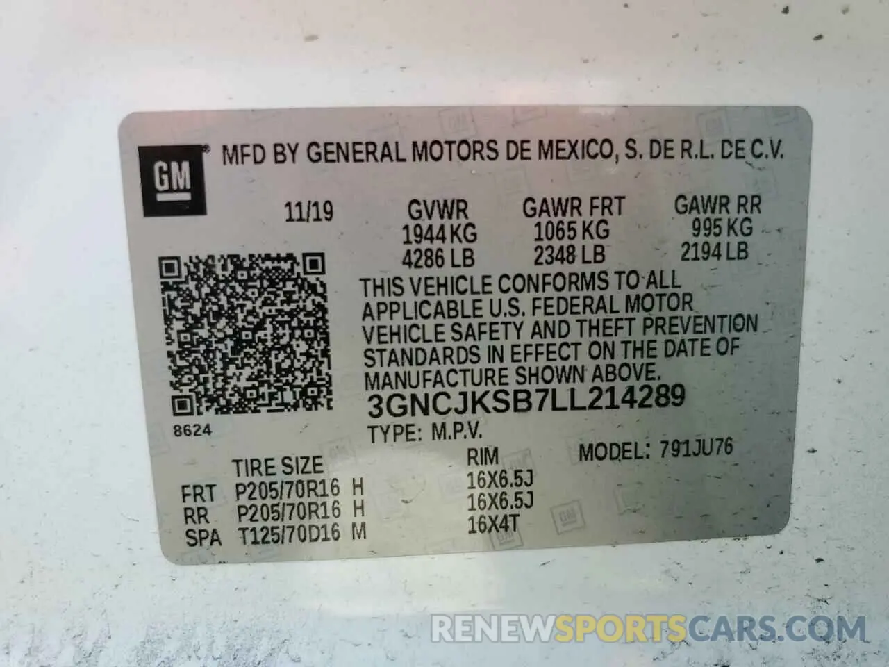 12 Photograph of a damaged car 3GNCJKSB7LL214289 CHEVROLET TRAX 2020