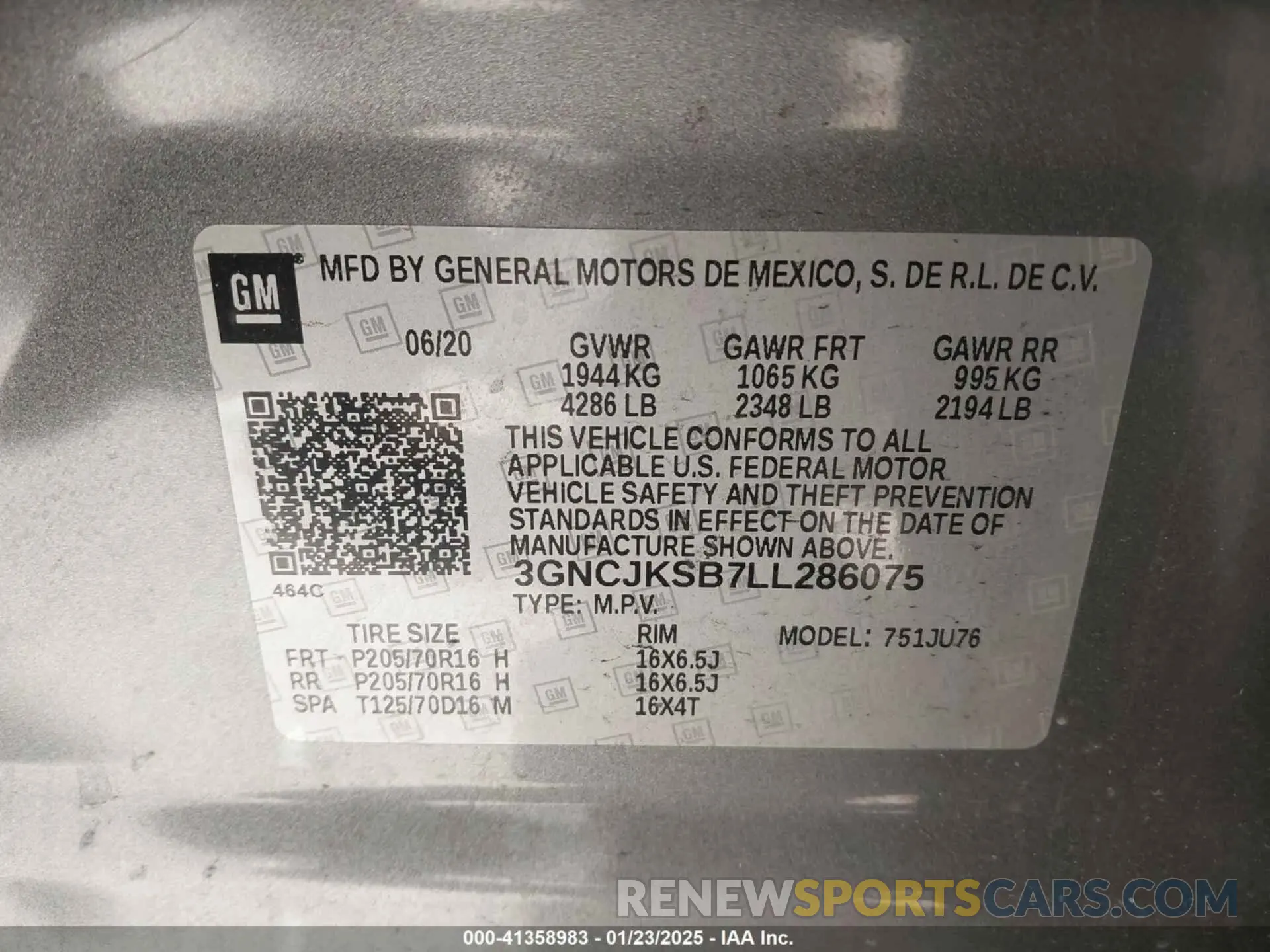 9 Photograph of a damaged car 3GNCJKSB7LL286075 CHEVROLET TRAX 2020