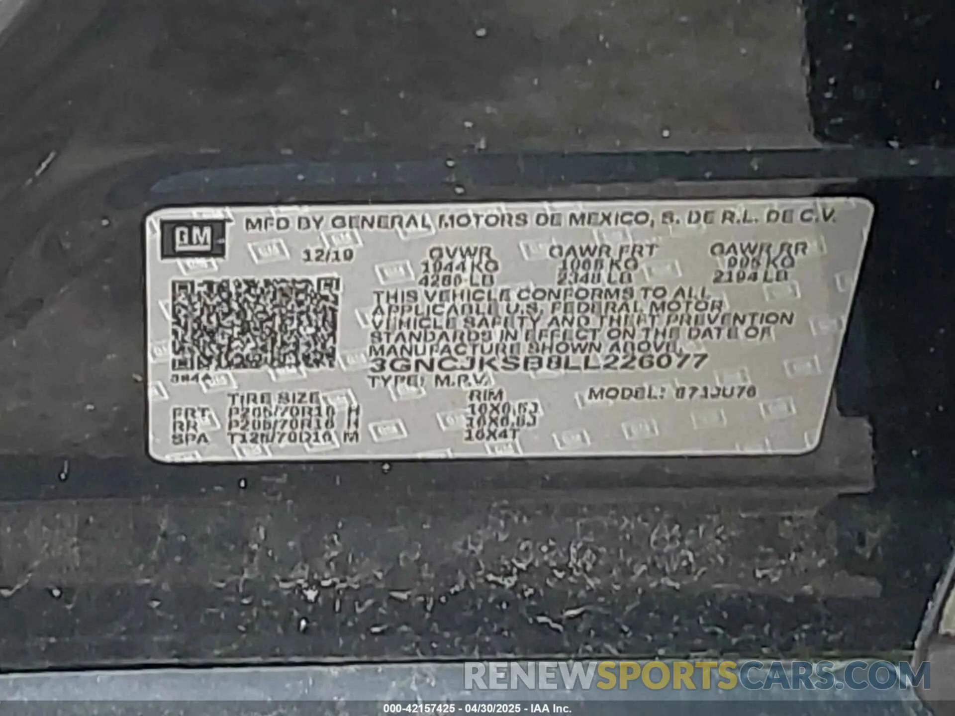 9 Photograph of a damaged car 3GNCJKSB8LL226077 CHEVROLET TRAX 2020
