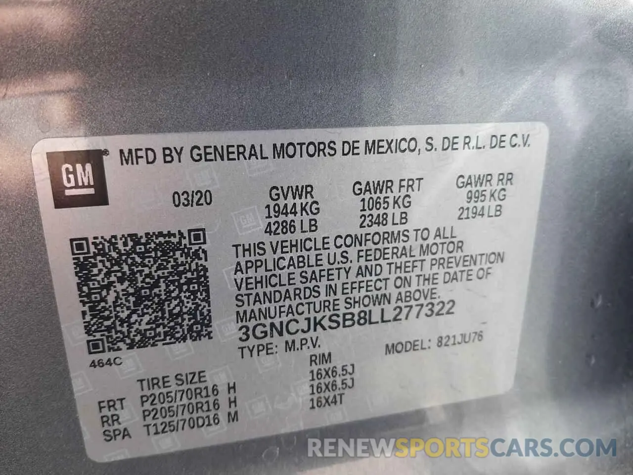 12 Photograph of a damaged car 3GNCJKSB8LL277322 CHEVROLET TRAX 2020