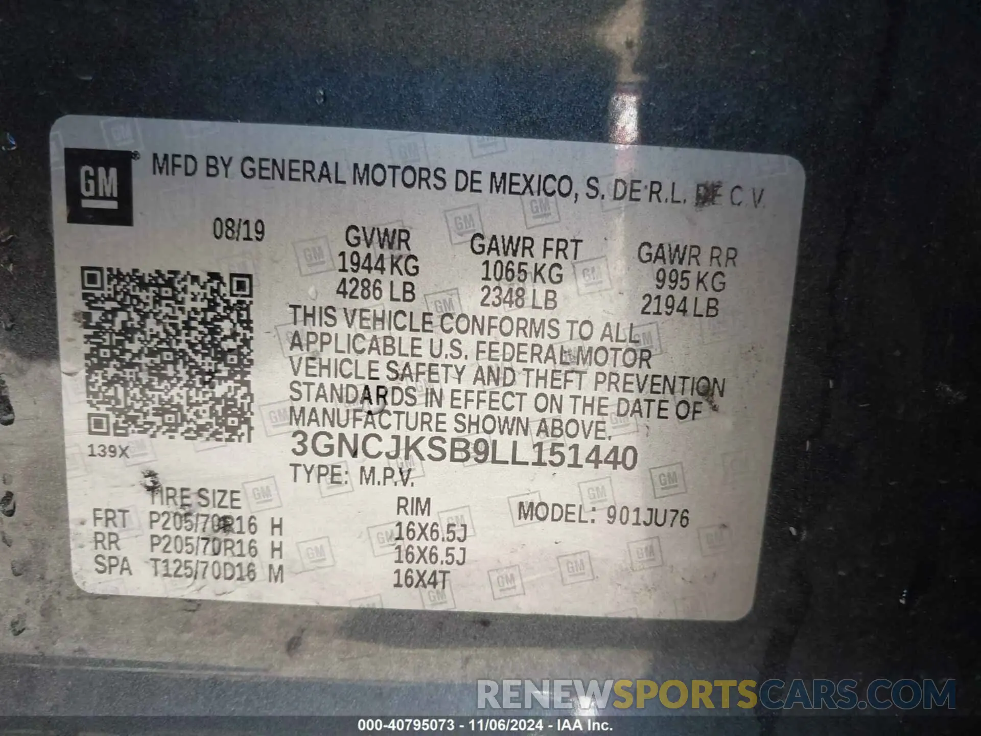 9 Photograph of a damaged car 3GNCJKSB9LL151440 CHEVROLET TRAX 2020