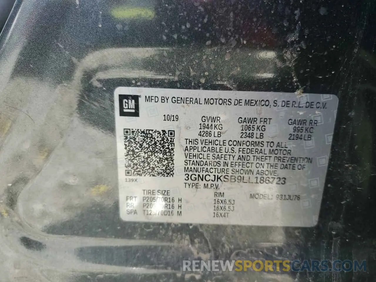 13 Photograph of a damaged car 3GNCJKSB9LL186723 CHEVROLET TRAX 2020