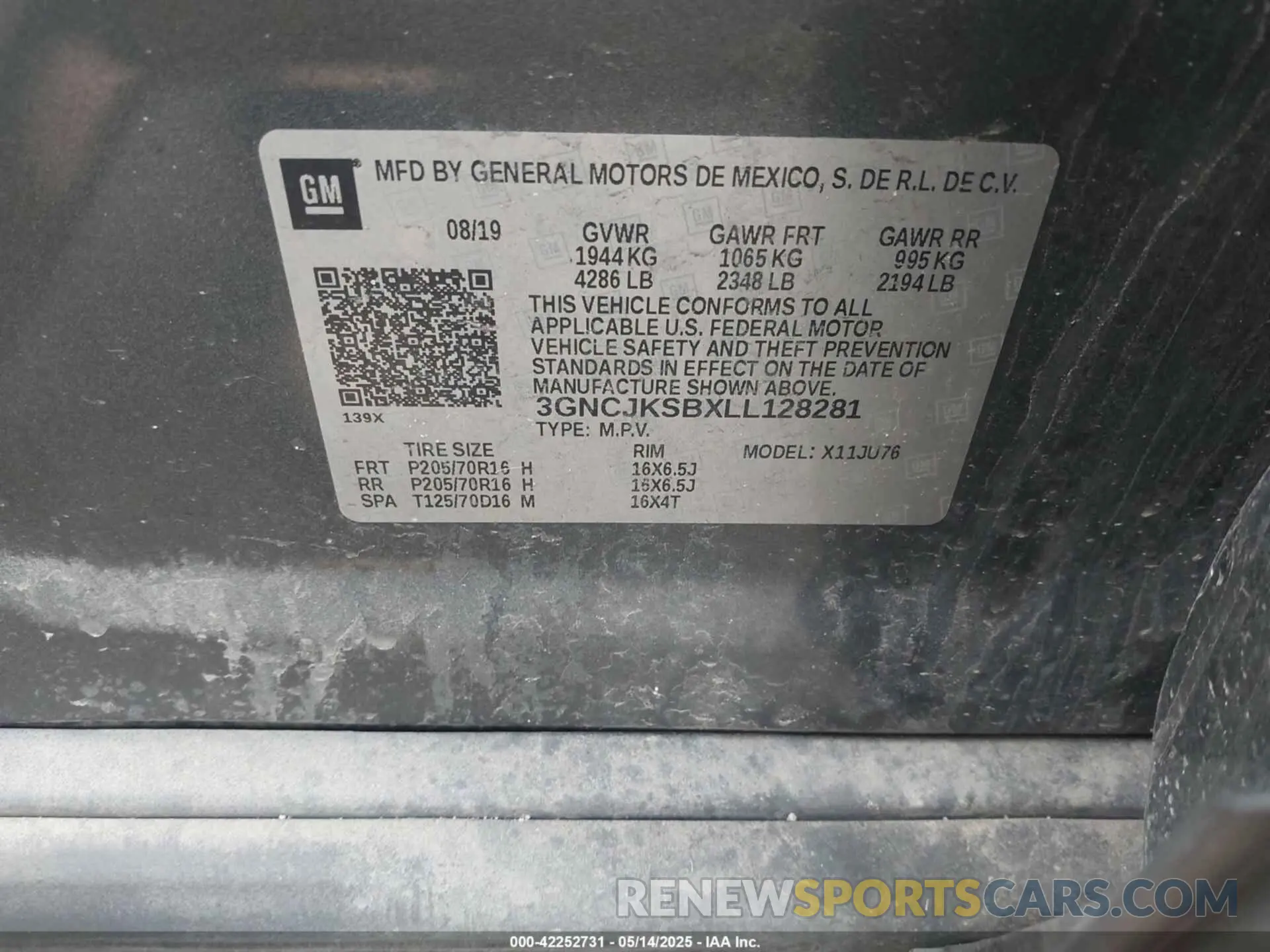 9 Photograph of a damaged car 3GNCJKSBXLL128281 CHEVROLET TRAX 2020