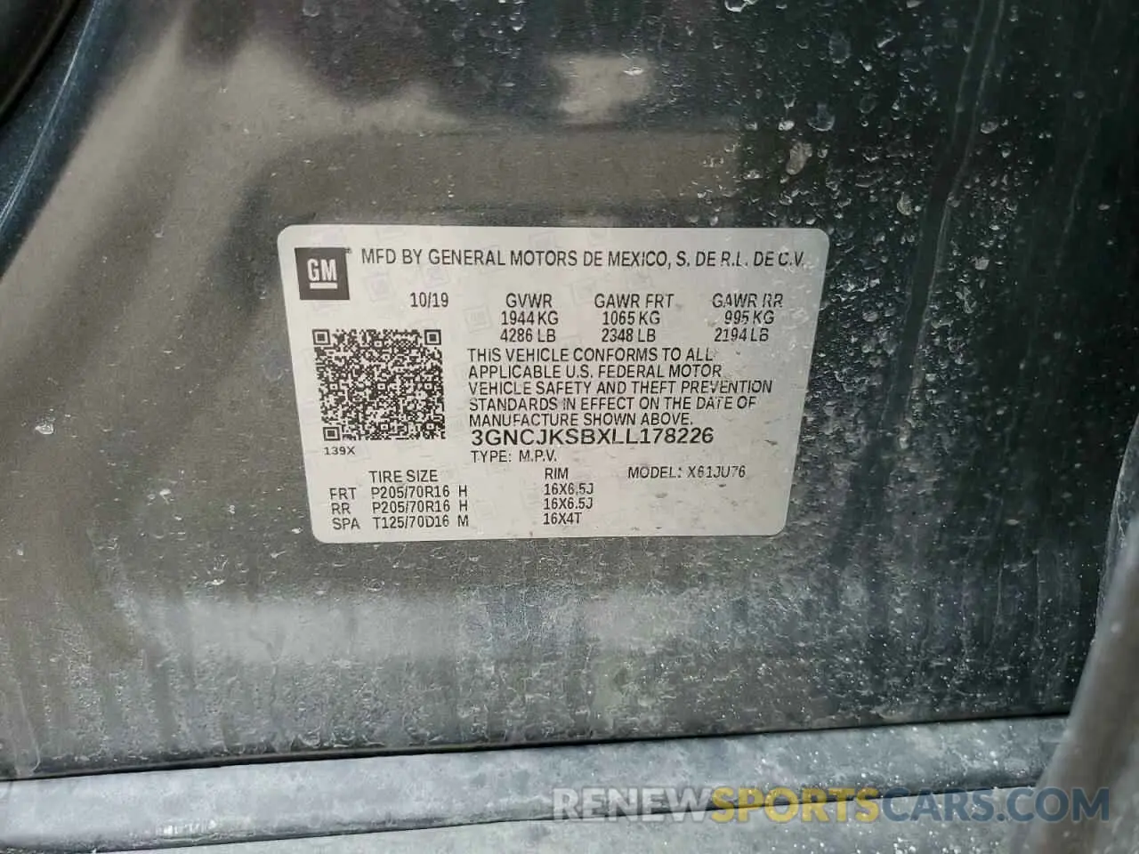 13 Photograph of a damaged car 3GNCJKSBXLL178226 CHEVROLET TRAX 2020