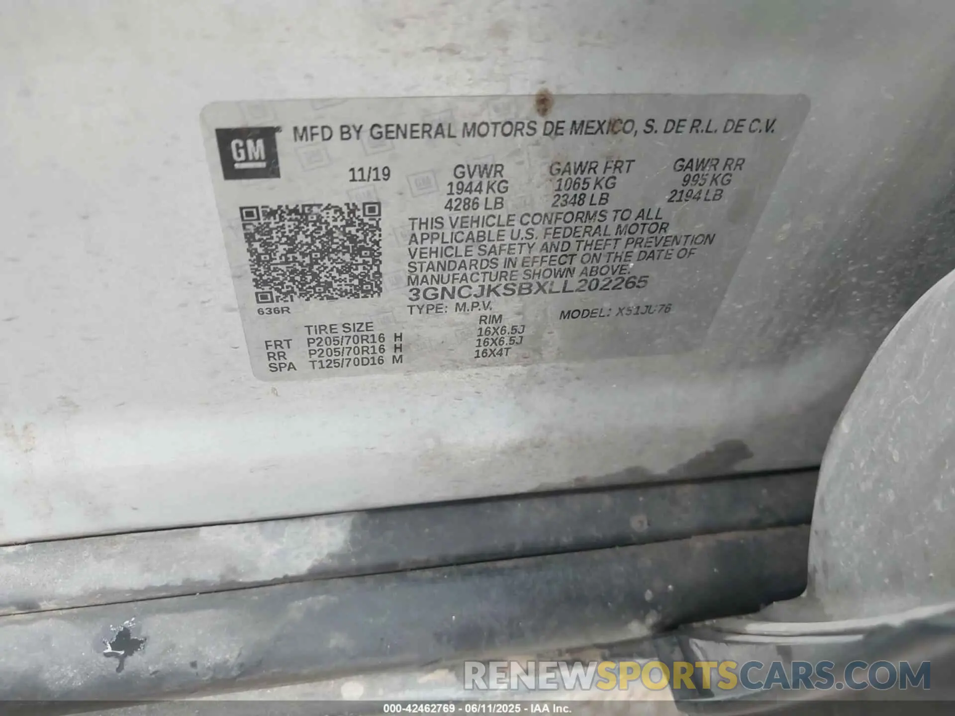9 Photograph of a damaged car 3GNCJKSBXLL202265 CHEVROLET TRAX 2020