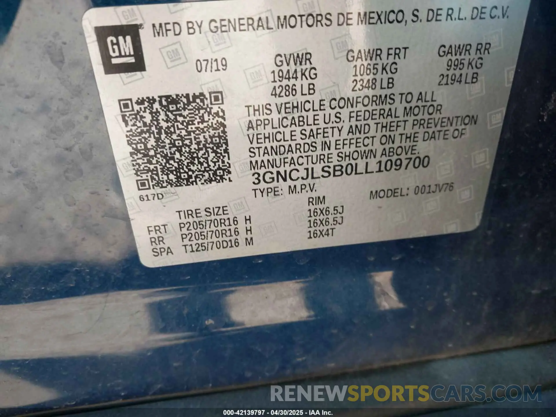 9 Photograph of a damaged car 3GNCJLSB0LL109700 CHEVROLET TRAX 2020