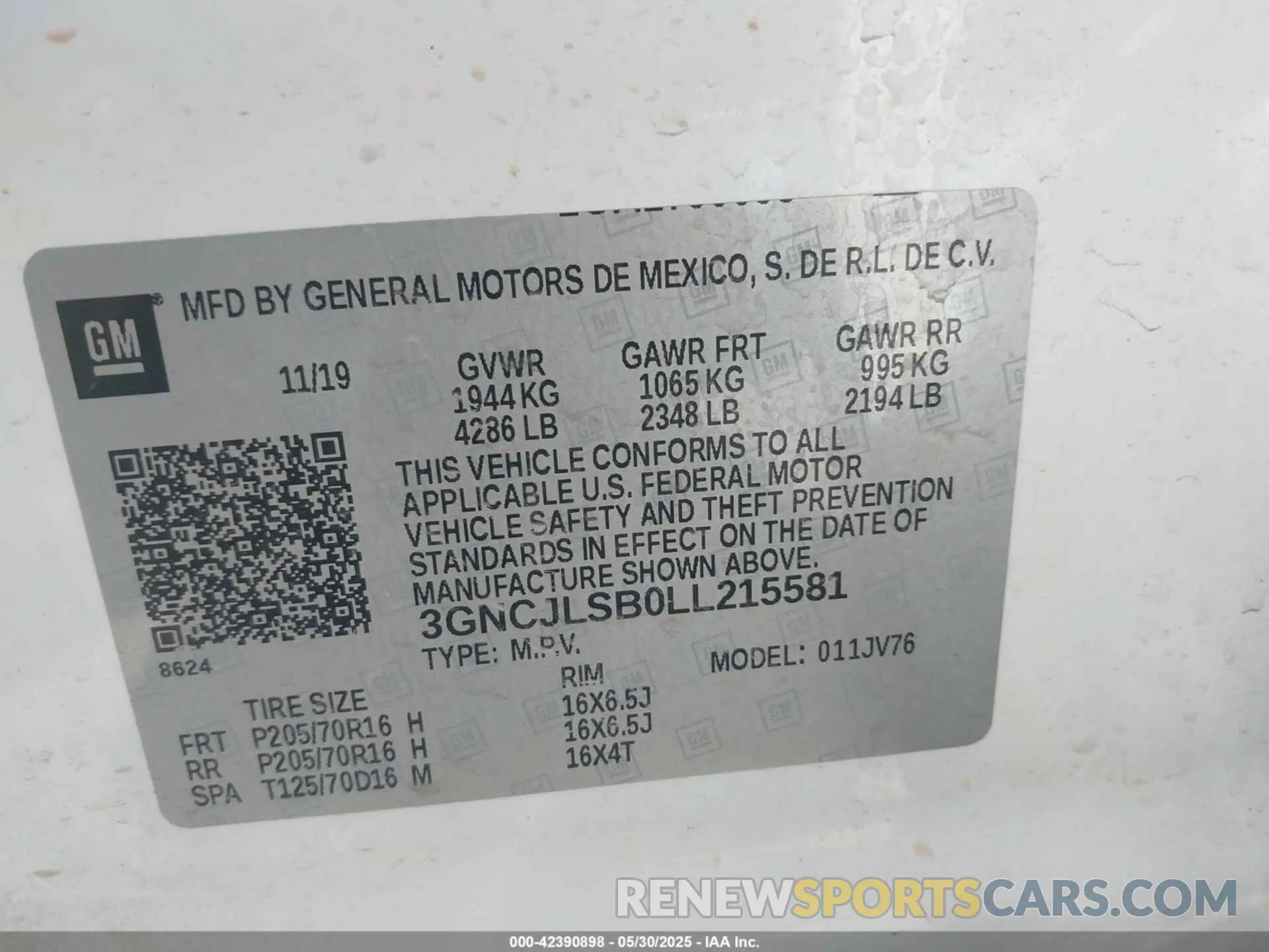 9 Photograph of a damaged car 3GNCJLSB0LL215581 CHEVROLET TRAX 2020