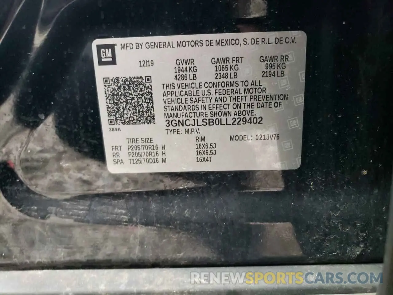 15 Photograph of a damaged car 3GNCJLSB0LL229402 CHEVROLET TRAX 2020