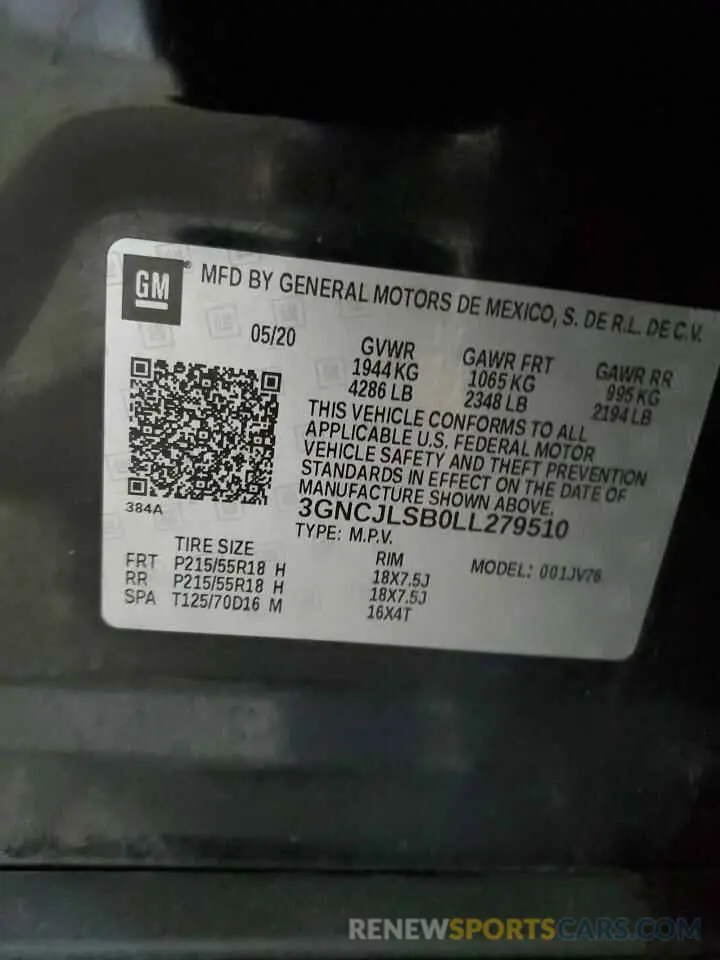 15 Photograph of a damaged car 3GNCJLSB0LL279510 CHEVROLET TRAX 2020
