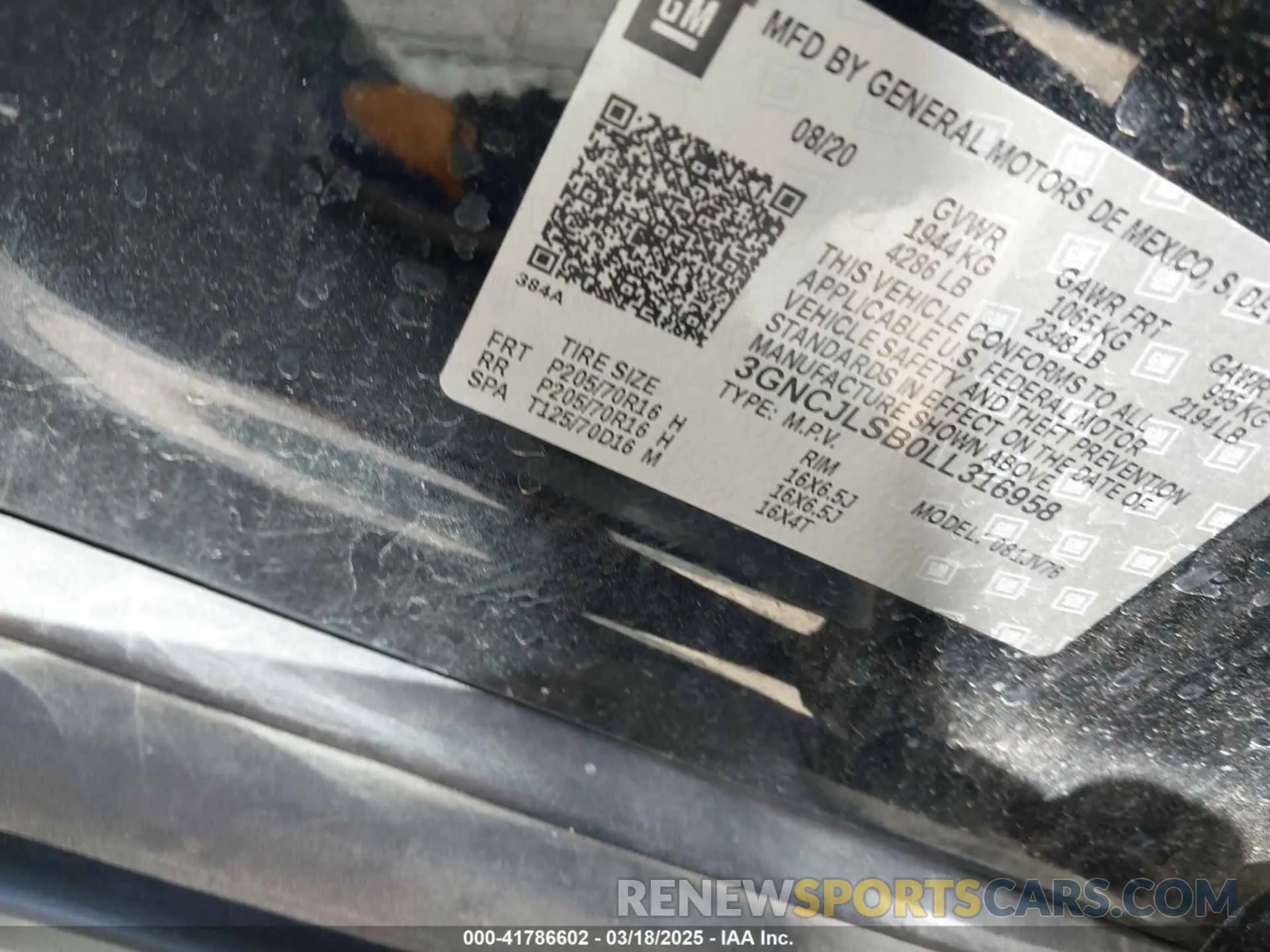 9 Photograph of a damaged car 3GNCJLSB0LL316958 CHEVROLET TRAX 2020