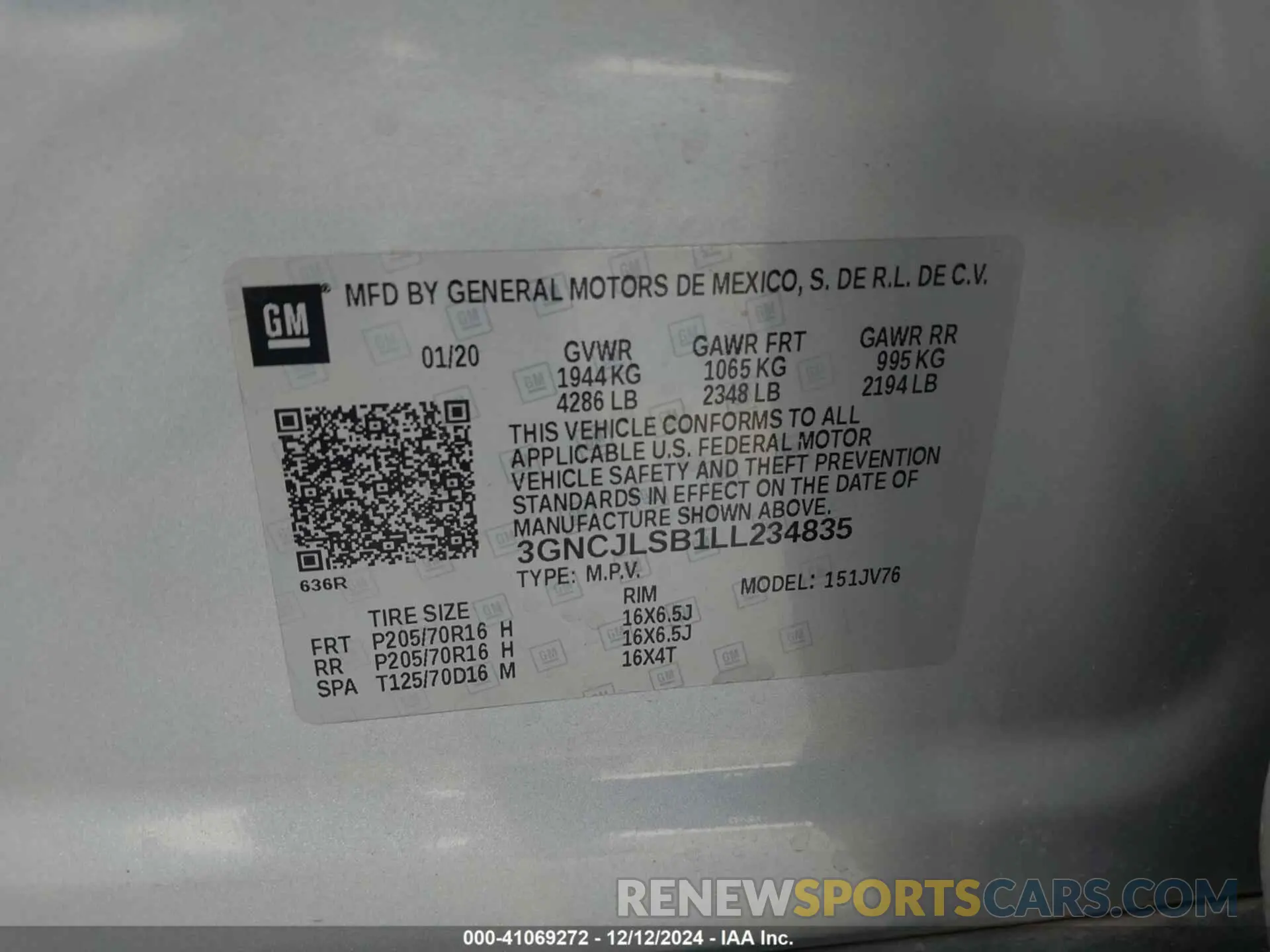 9 Photograph of a damaged car 3GNCJLSB1LL234835 CHEVROLET TRAX 2020