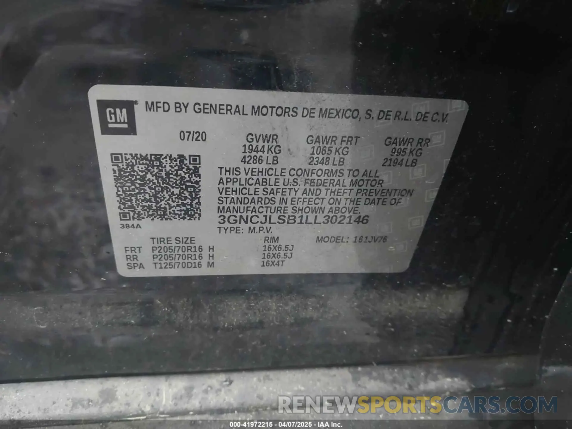 9 Photograph of a damaged car 3GNCJLSB1LL302146 CHEVROLET TRAX 2020