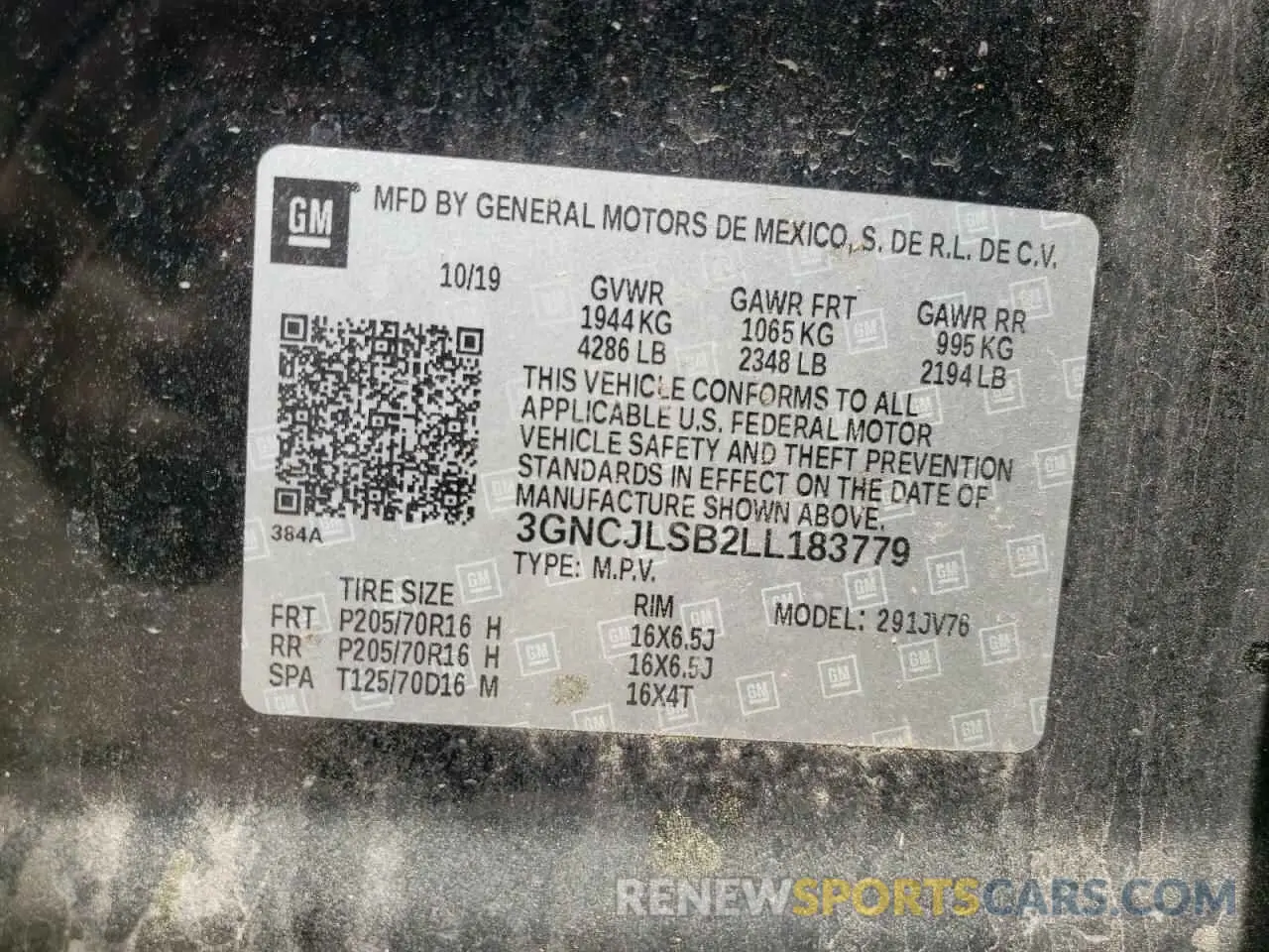 13 Photograph of a damaged car 3GNCJLSB2LL183779 CHEVROLET TRAX 2020