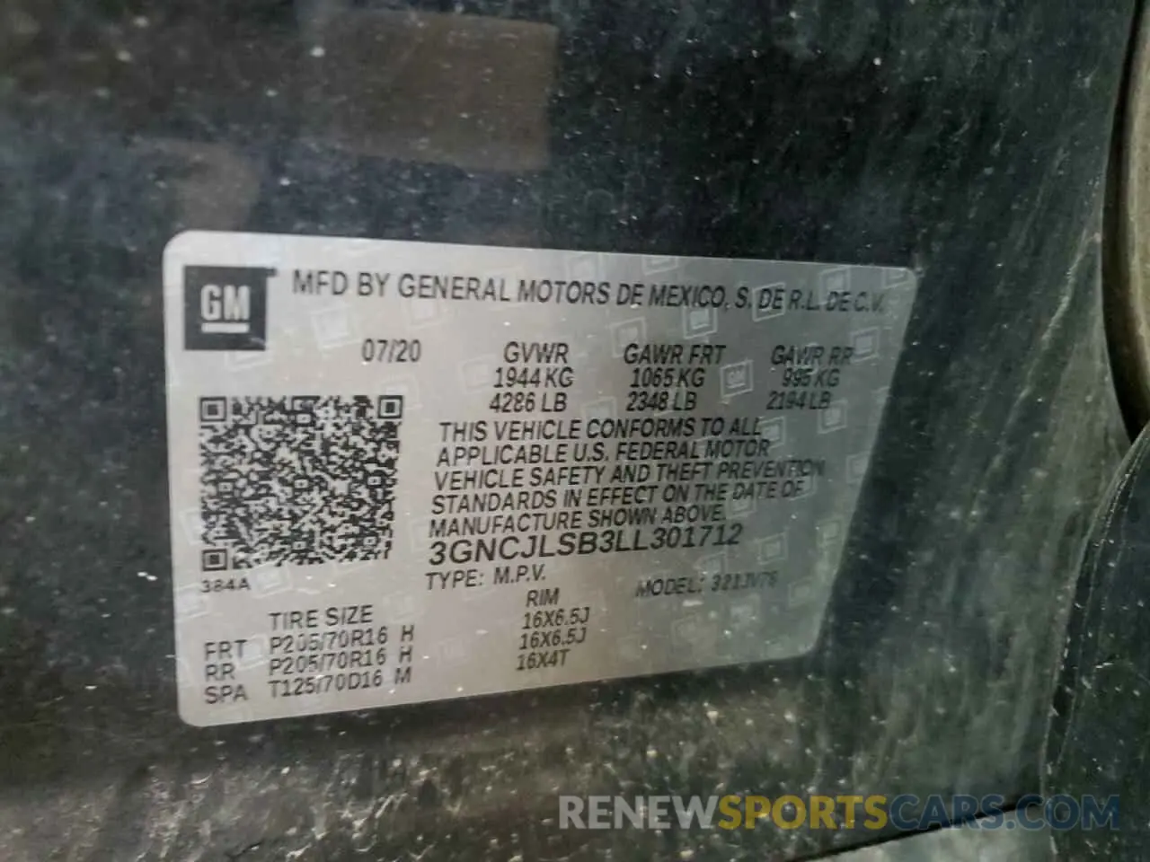 12 Photograph of a damaged car 3GNCJLSB3LL301712 CHEVROLET TRAX 2020