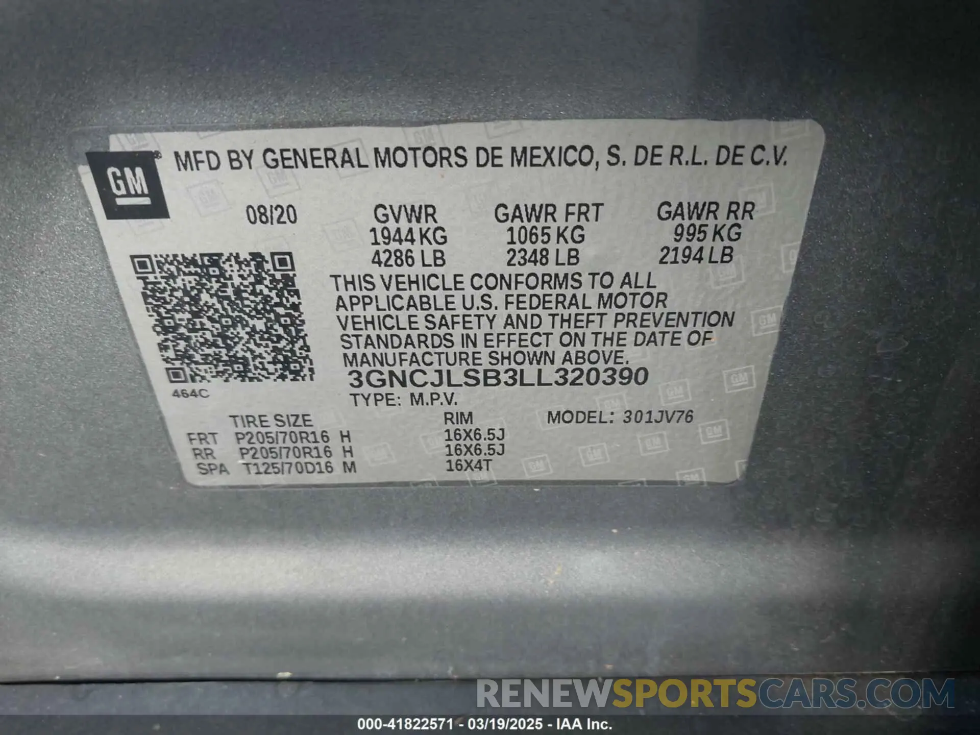 9 Photograph of a damaged car 3GNCJLSB3LL320390 CHEVROLET TRAX 2020