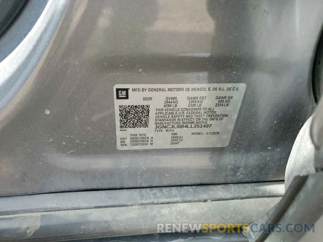 12 Photograph of a damaged car 3GNCJLSB4LL251497 CHEVROLET TRAX 2020