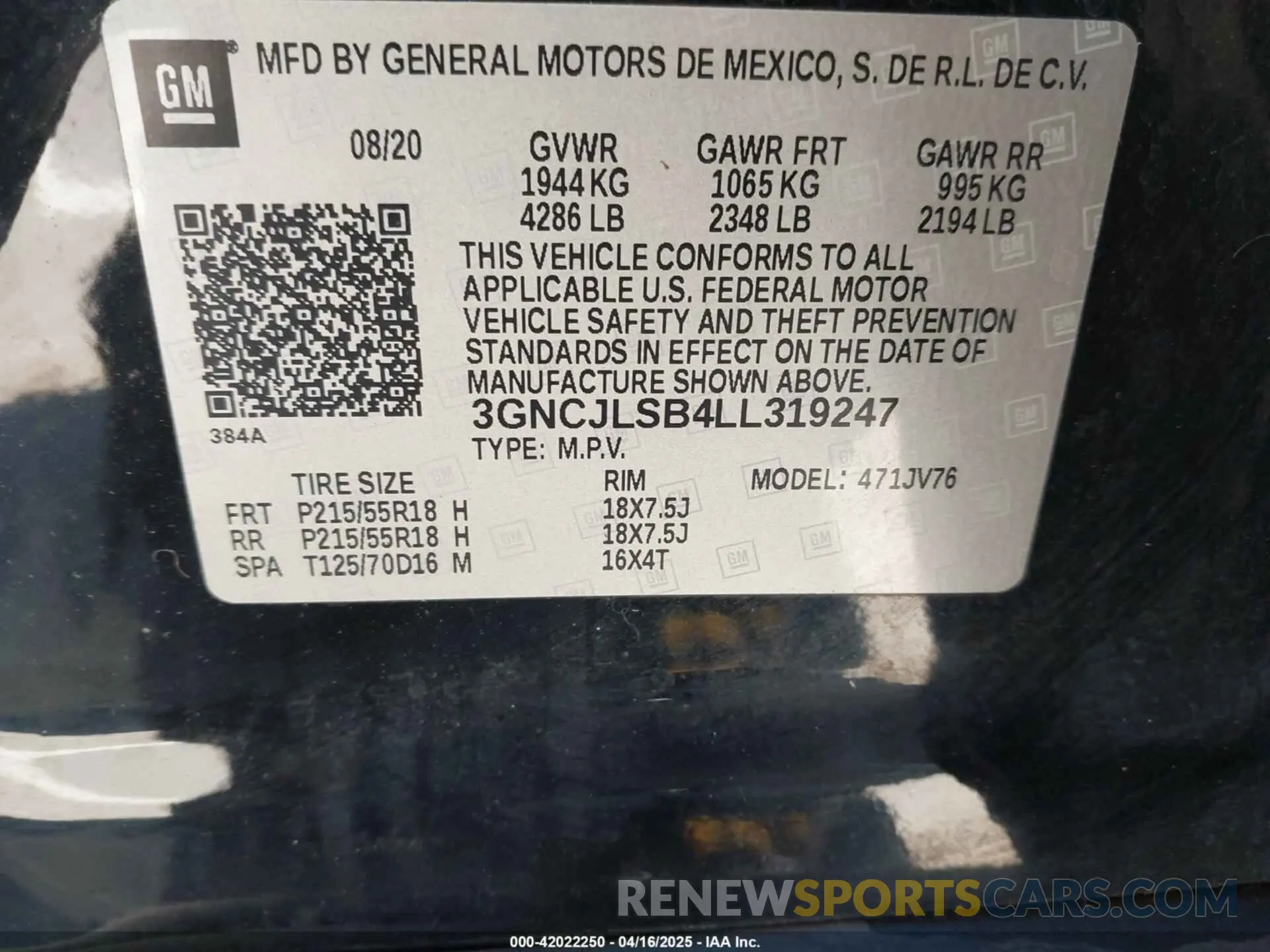 9 Photograph of a damaged car 3GNCJLSB4LL319247 CHEVROLET TRAX 2020