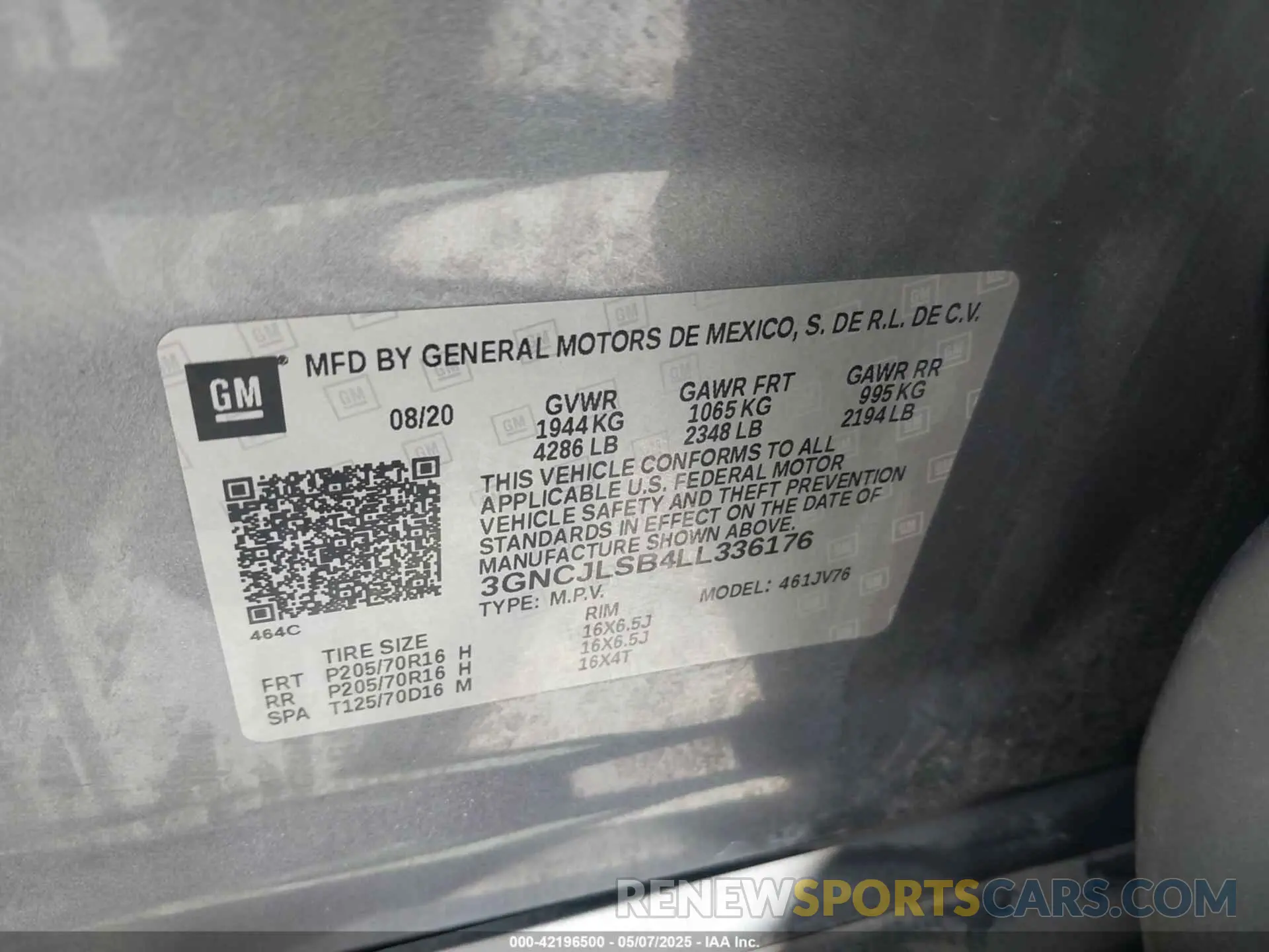 9 Photograph of a damaged car 3GNCJLSB4LL336176 CHEVROLET TRAX 2020