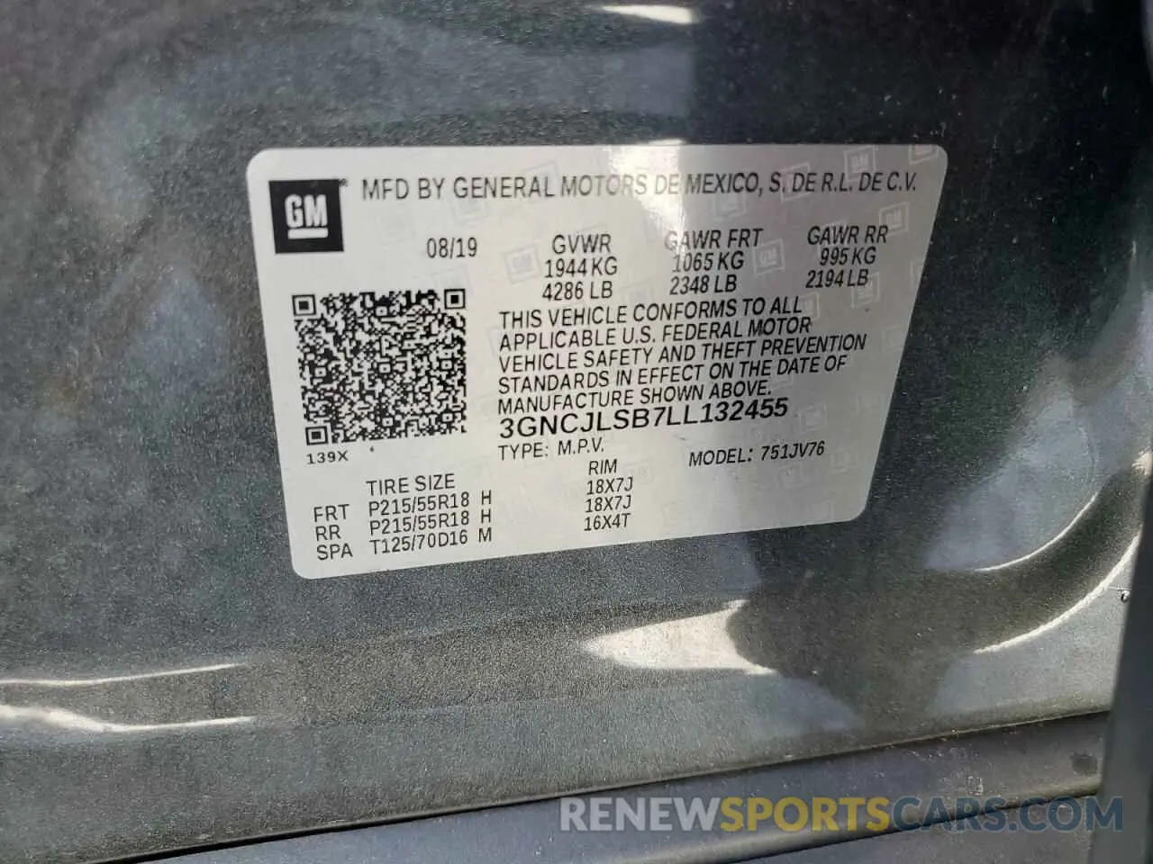 14 Photograph of a damaged car 3GNCJLSB7LL132455 CHEVROLET TRAX 2020