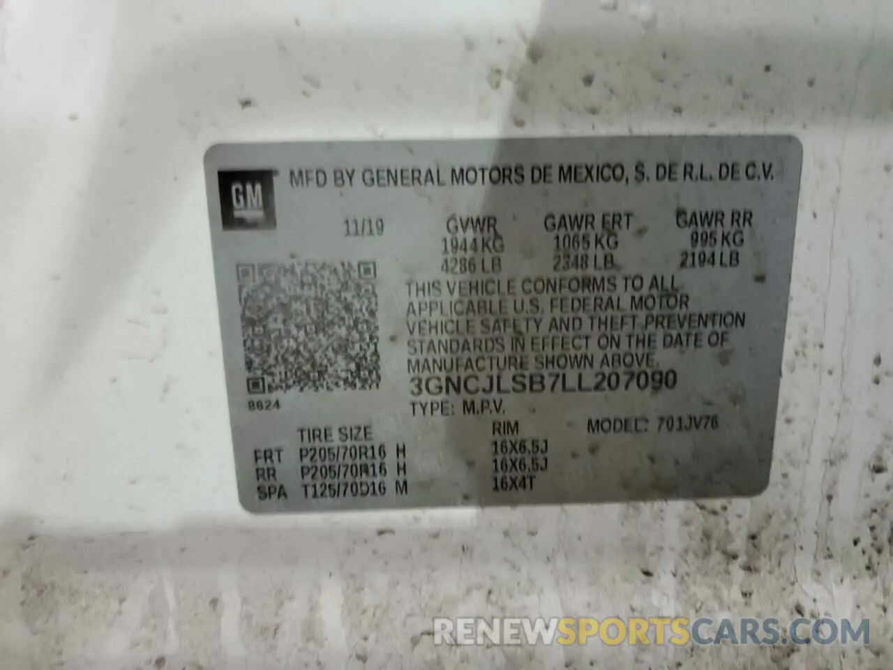 14 Photograph of a damaged car 3GNCJLSB7LL207090 CHEVROLET TRAX 2020