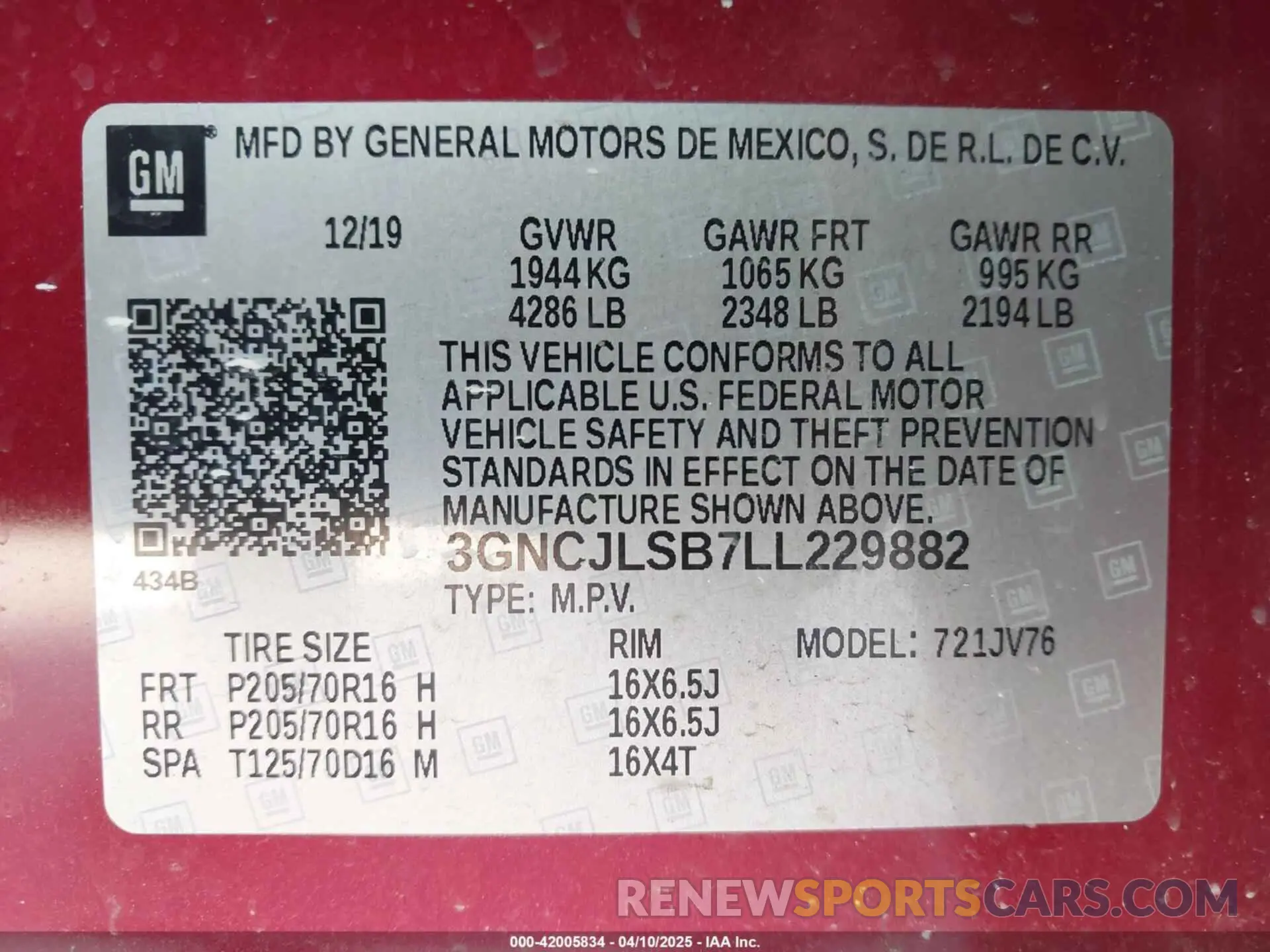 9 Photograph of a damaged car 3GNCJLSB7LL229882 CHEVROLET TRAX 2020
