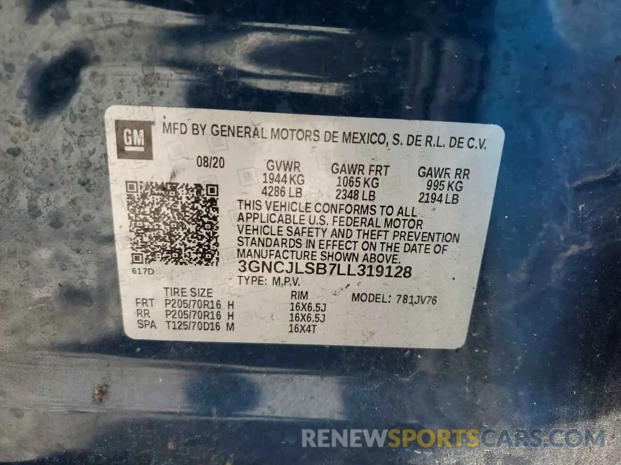 14 Photograph of a damaged car 3GNCJLSB7LL319128 CHEVROLET TRAX 2020