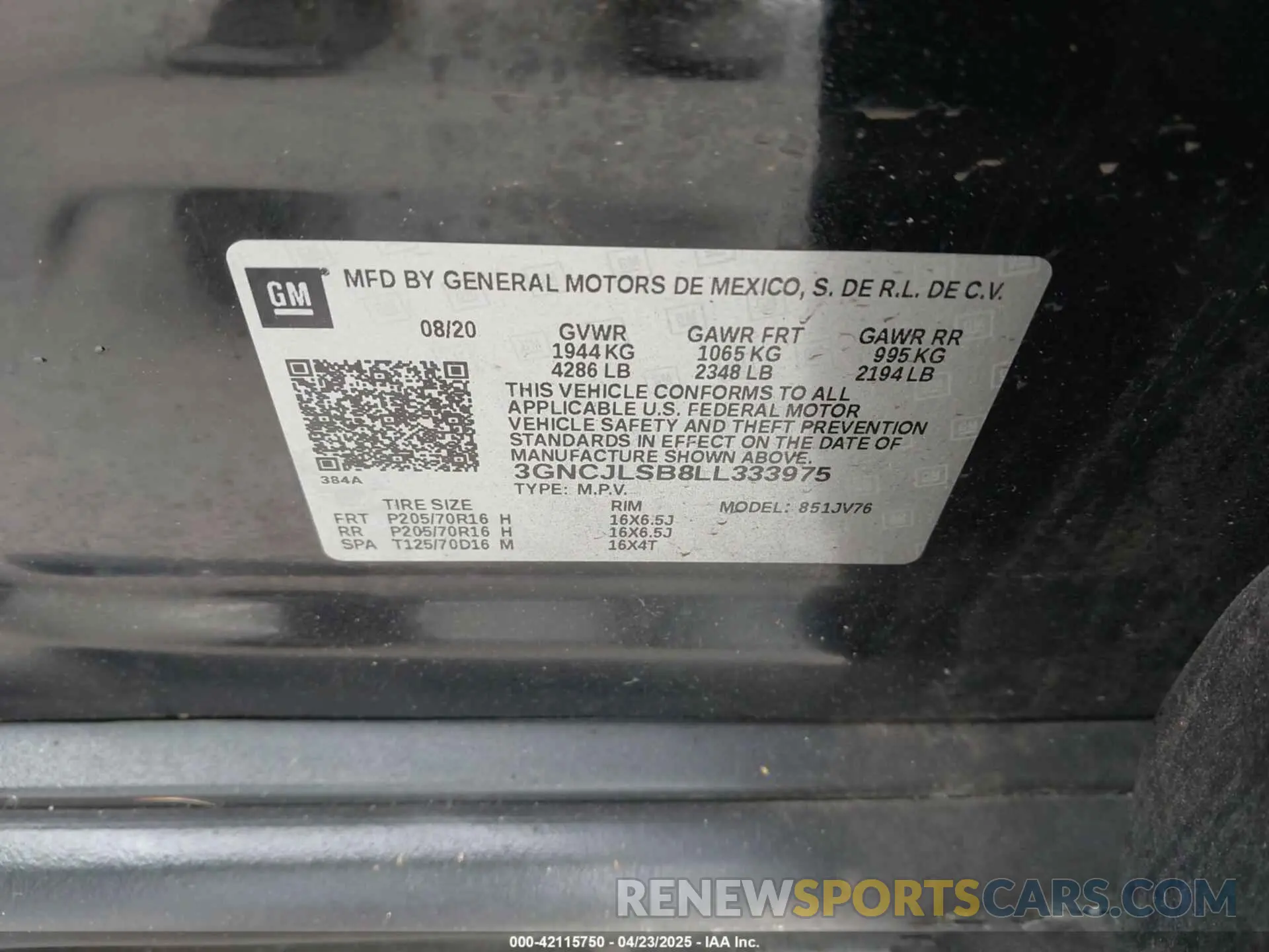 9 Photograph of a damaged car 3GNCJLSB8LL333975 CHEVROLET TRAX 2020
