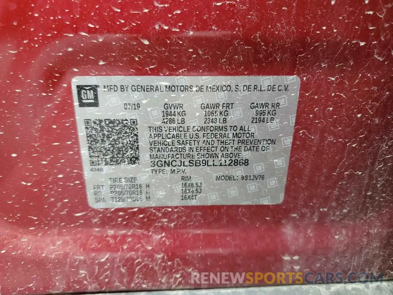 12 Photograph of a damaged car 3GNCJLSB9LL112868 CHEVROLET TRAX 2020