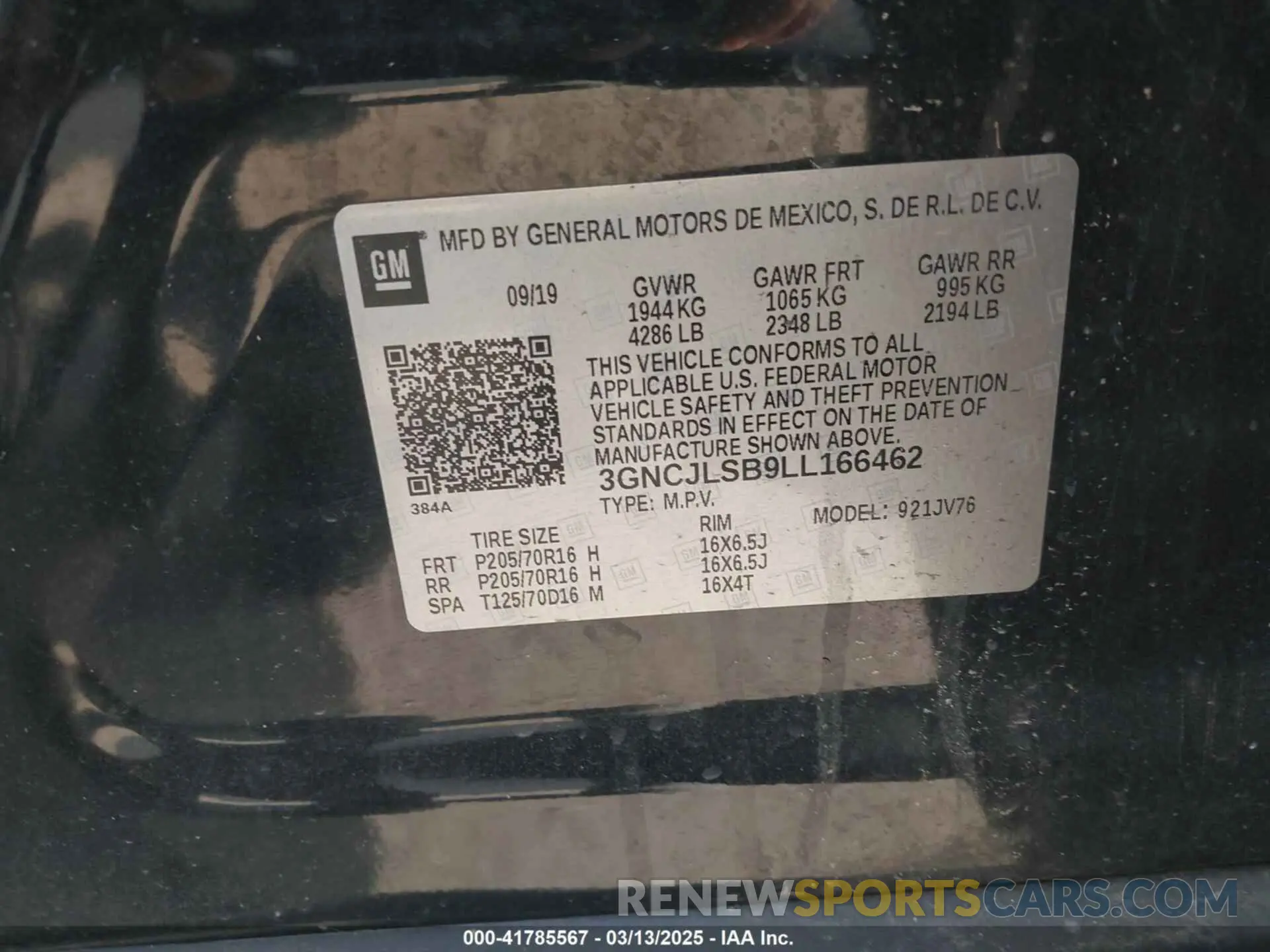 9 Photograph of a damaged car 3GNCJLSB9LL166462 CHEVROLET TRAX 2020
