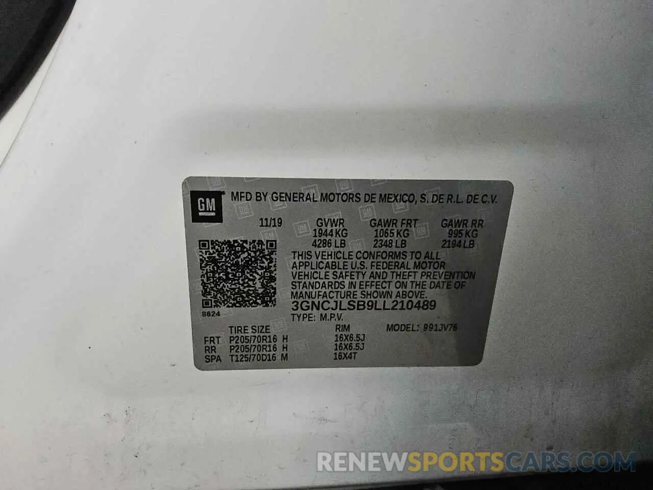 13 Photograph of a damaged car 3GNCJLSB9LL210489 CHEVROLET TRAX 2020