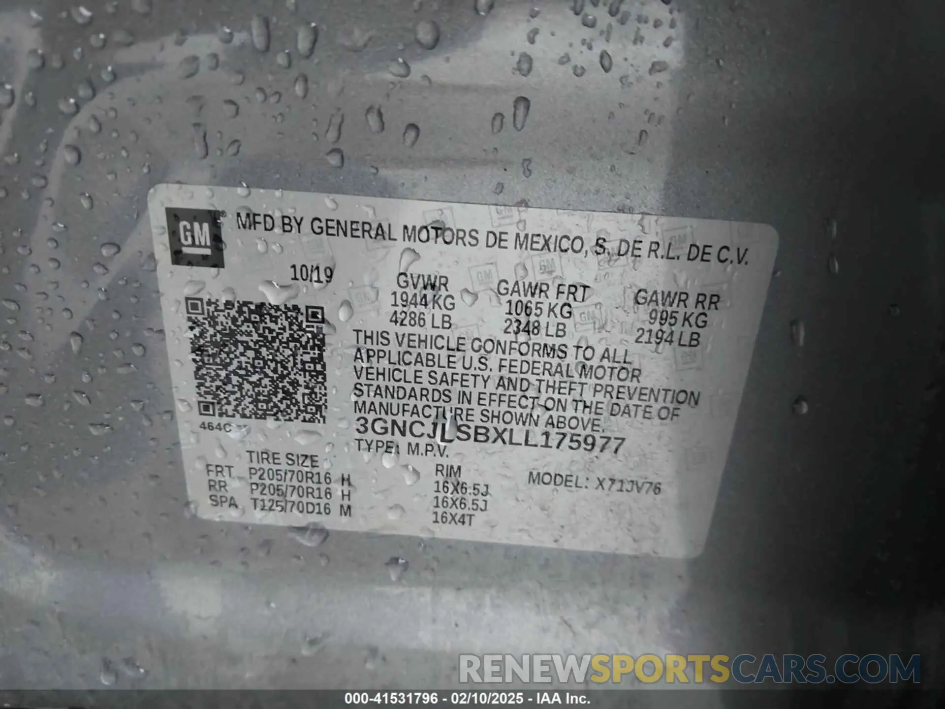 9 Photograph of a damaged car 3GNCJLSBXLL175977 CHEVROLET TRAX 2020