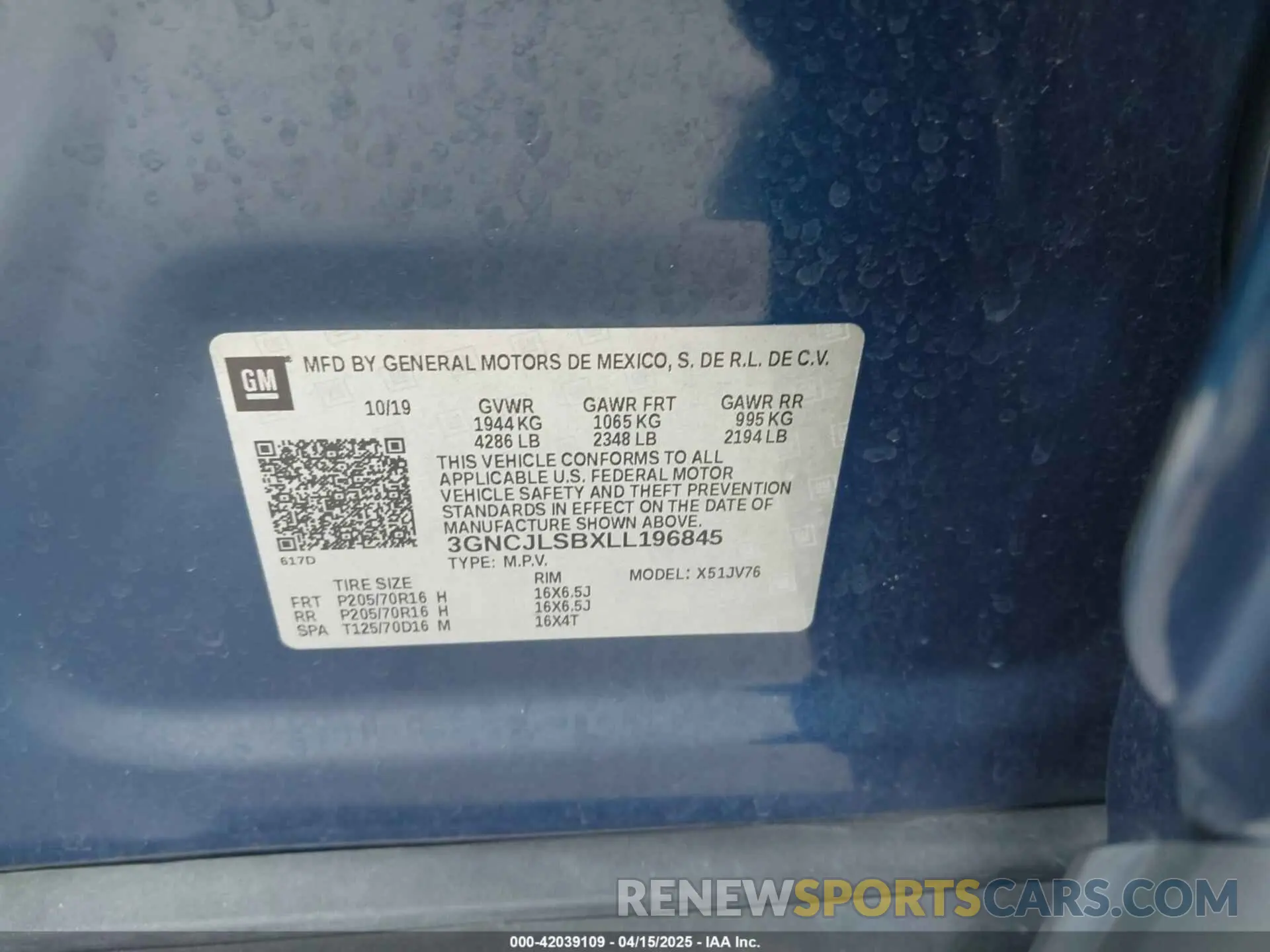 9 Photograph of a damaged car 3GNCJLSBXLL196845 CHEVROLET TRAX 2020