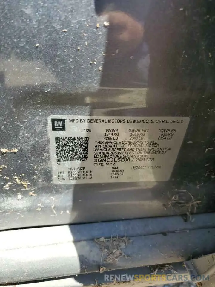 14 Photograph of a damaged car 3GNCJLSBXLL249723 CHEVROLET TRAX 2020
