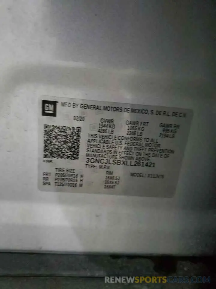 13 Photograph of a damaged car 3GNCJLSBXLL261421 CHEVROLET TRAX 2020
