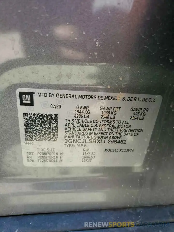 14 Photograph of a damaged car 3GNCJLSBXLL296461 CHEVROLET TRAX 2020