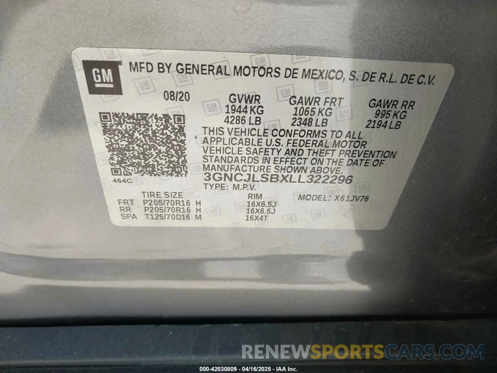 9 Photograph of a damaged car 3GNCJLSBXLL322296 CHEVROLET TRAX 2020