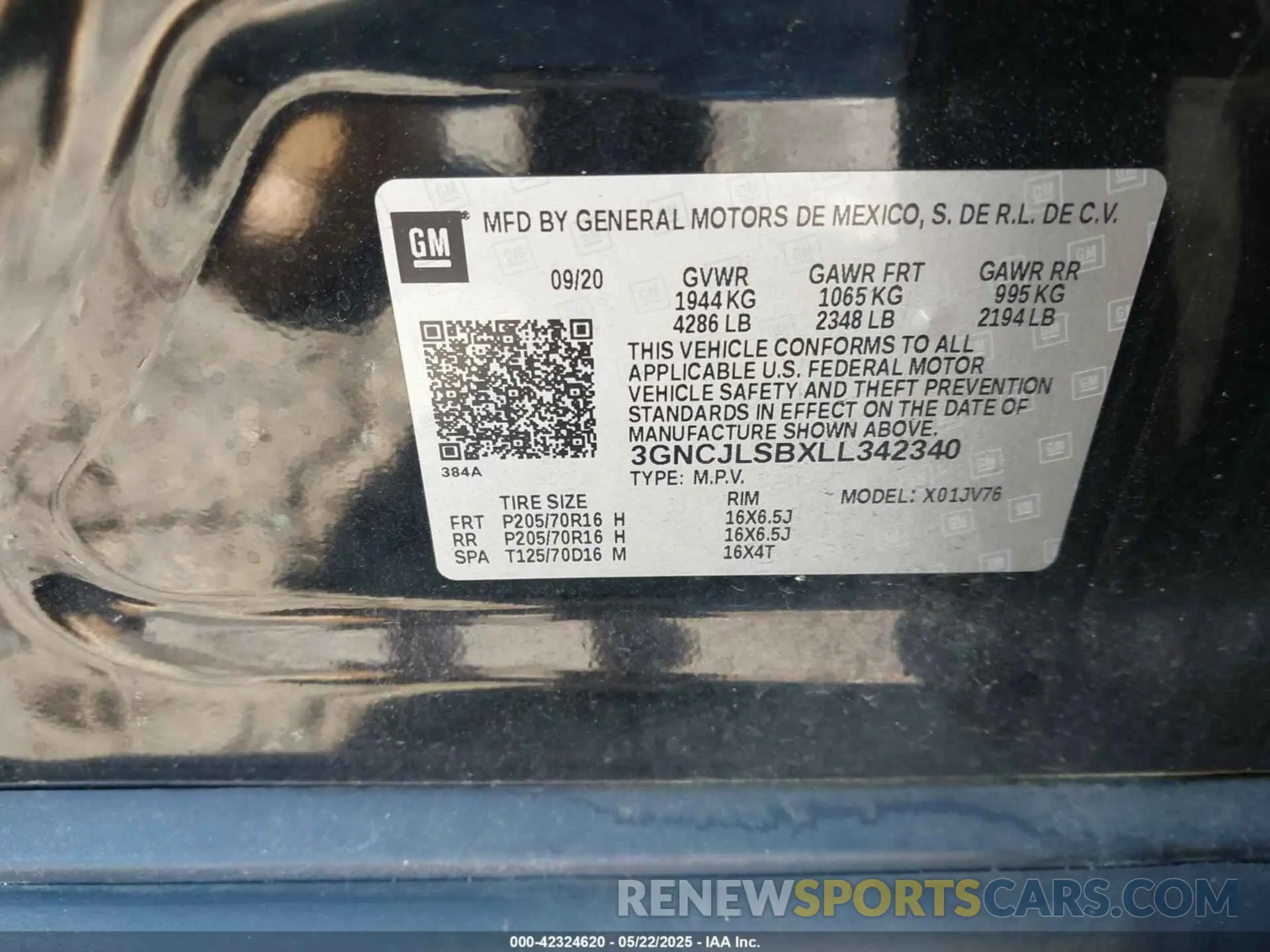 9 Photograph of a damaged car 3GNCJLSBXLL342340 CHEVROLET TRAX 2020