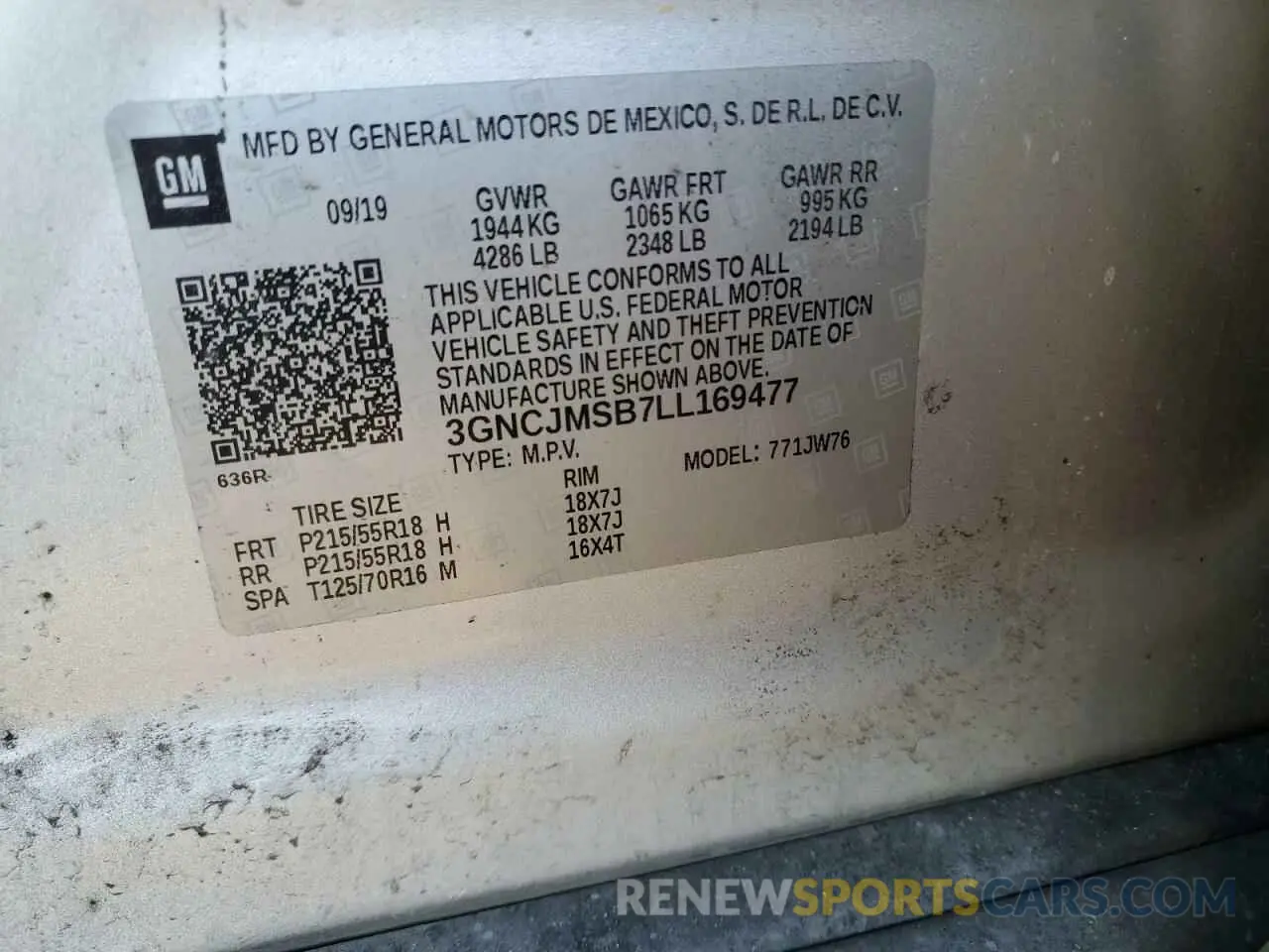 15 Photograph of a damaged car 3GNCJMSB7LL169477 CHEVROLET TRAX 2020